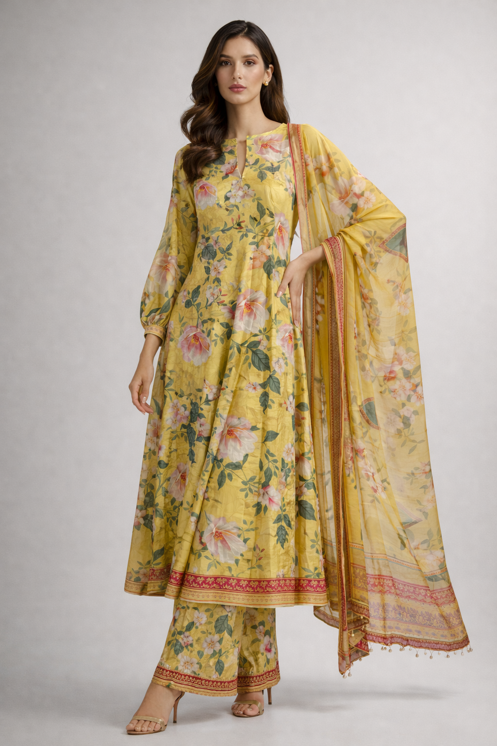 Unstitched 3pcs Lawn printed Collection yellow
