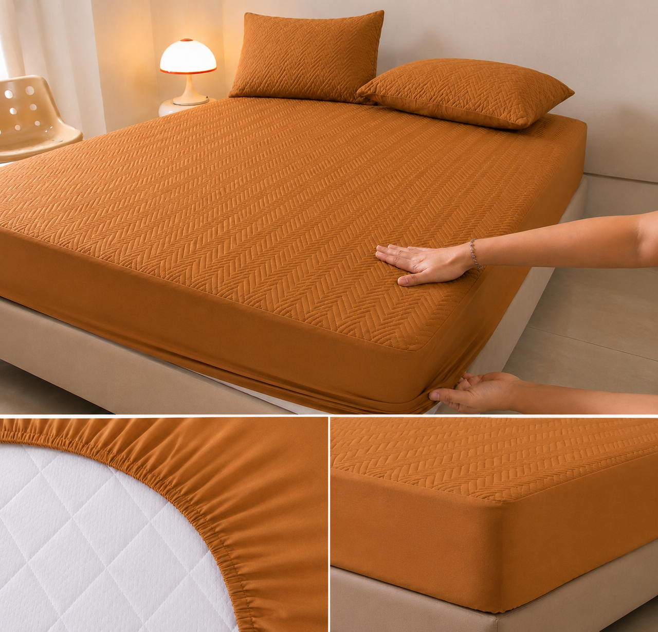Quilted Fitted Mattress protected sheet orange
