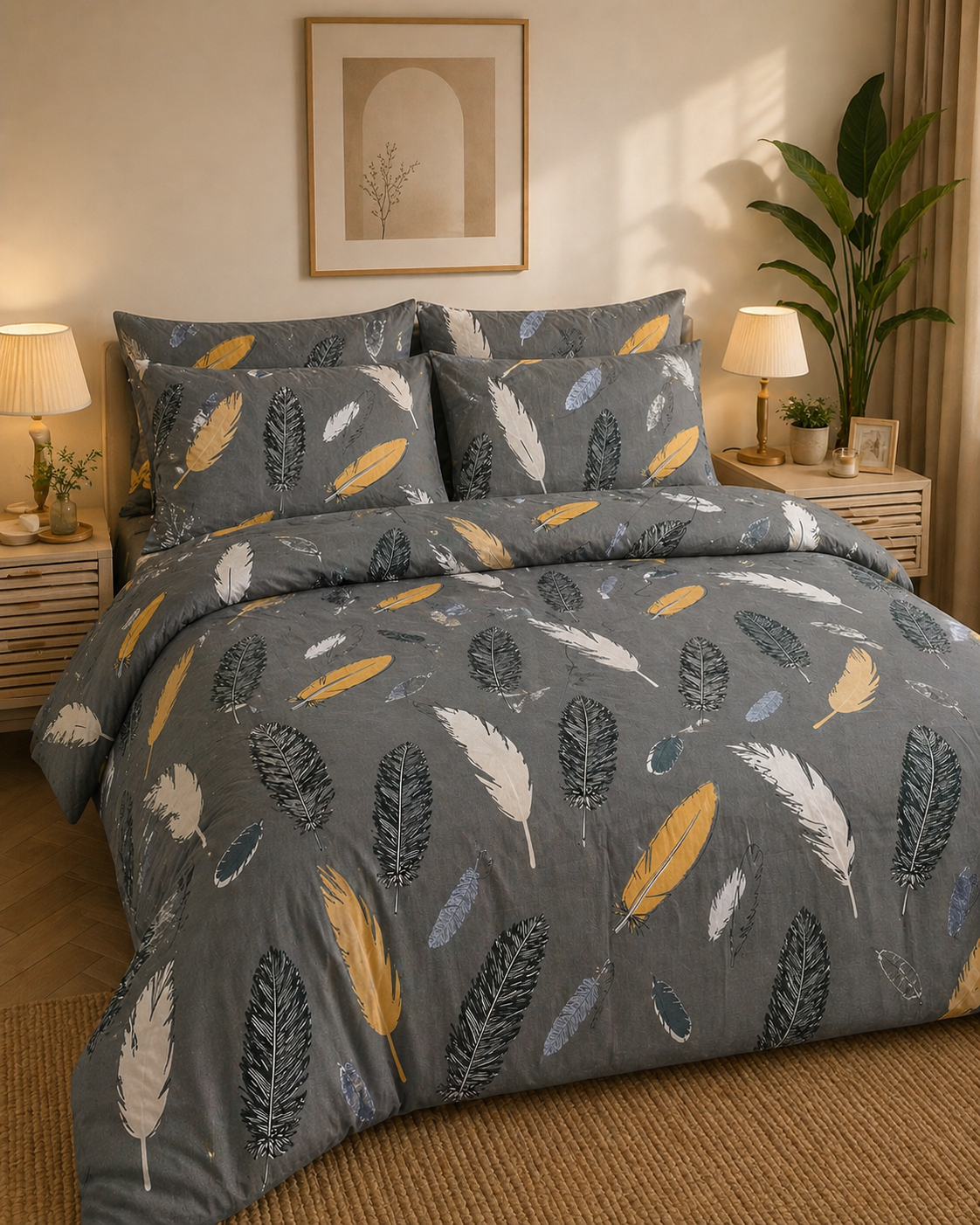Pure Cotton Bedsheet Gray leaf