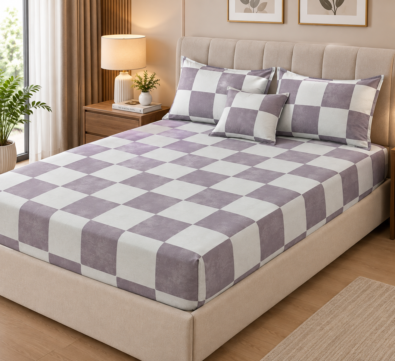 Fitted Pure Cotton Bedsheet  pink white box