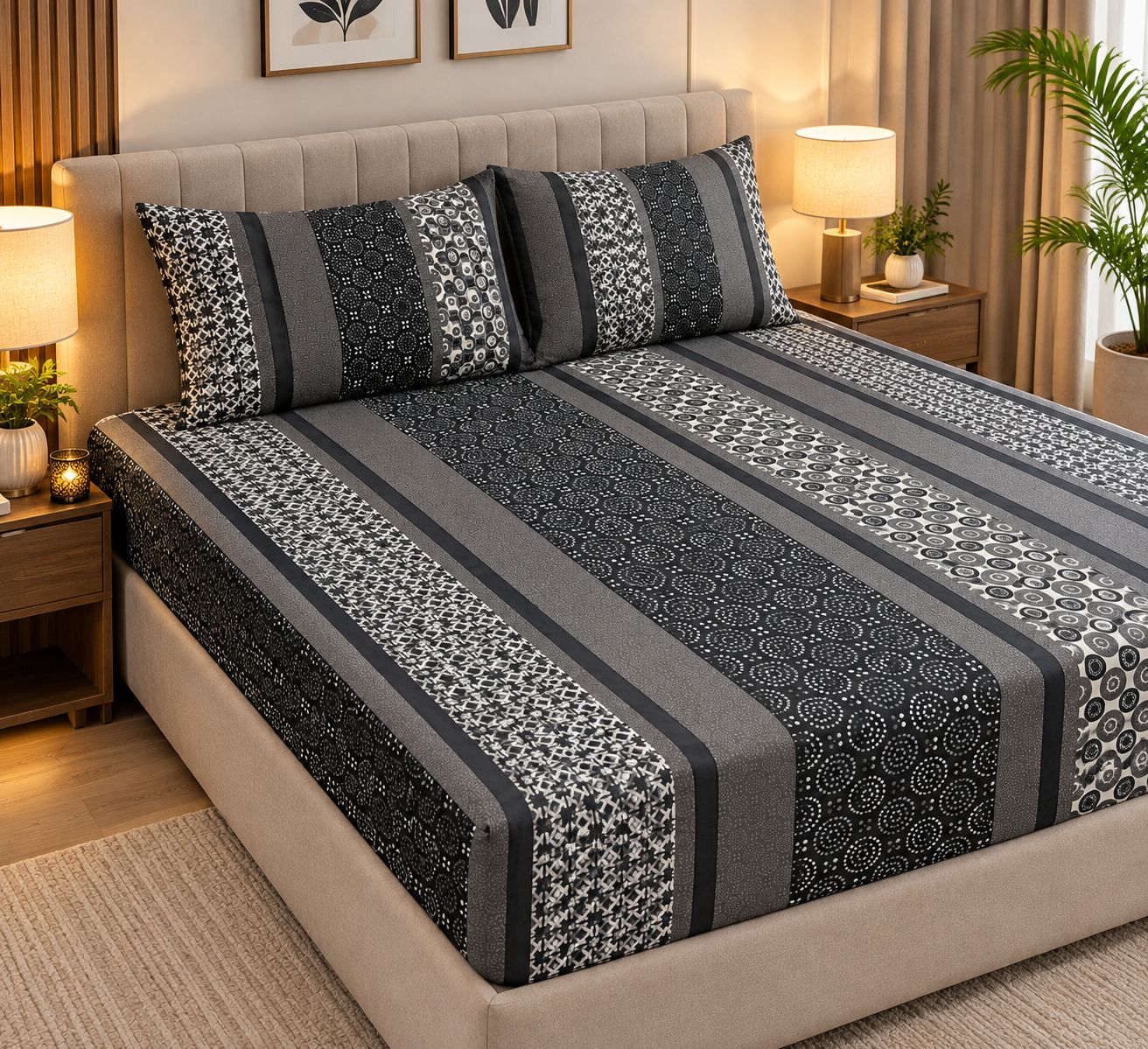 Fitted Pure Cotton Bedsheet  Black lining