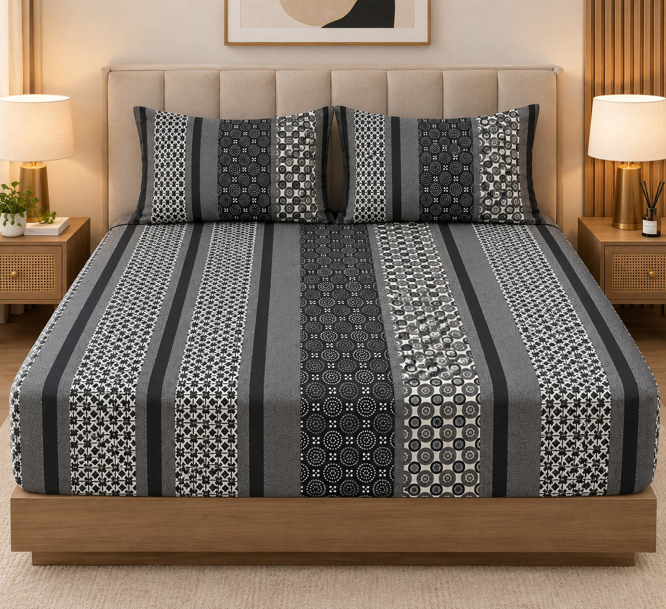 Fitted Pure Cotton Bedsheet  Black lining