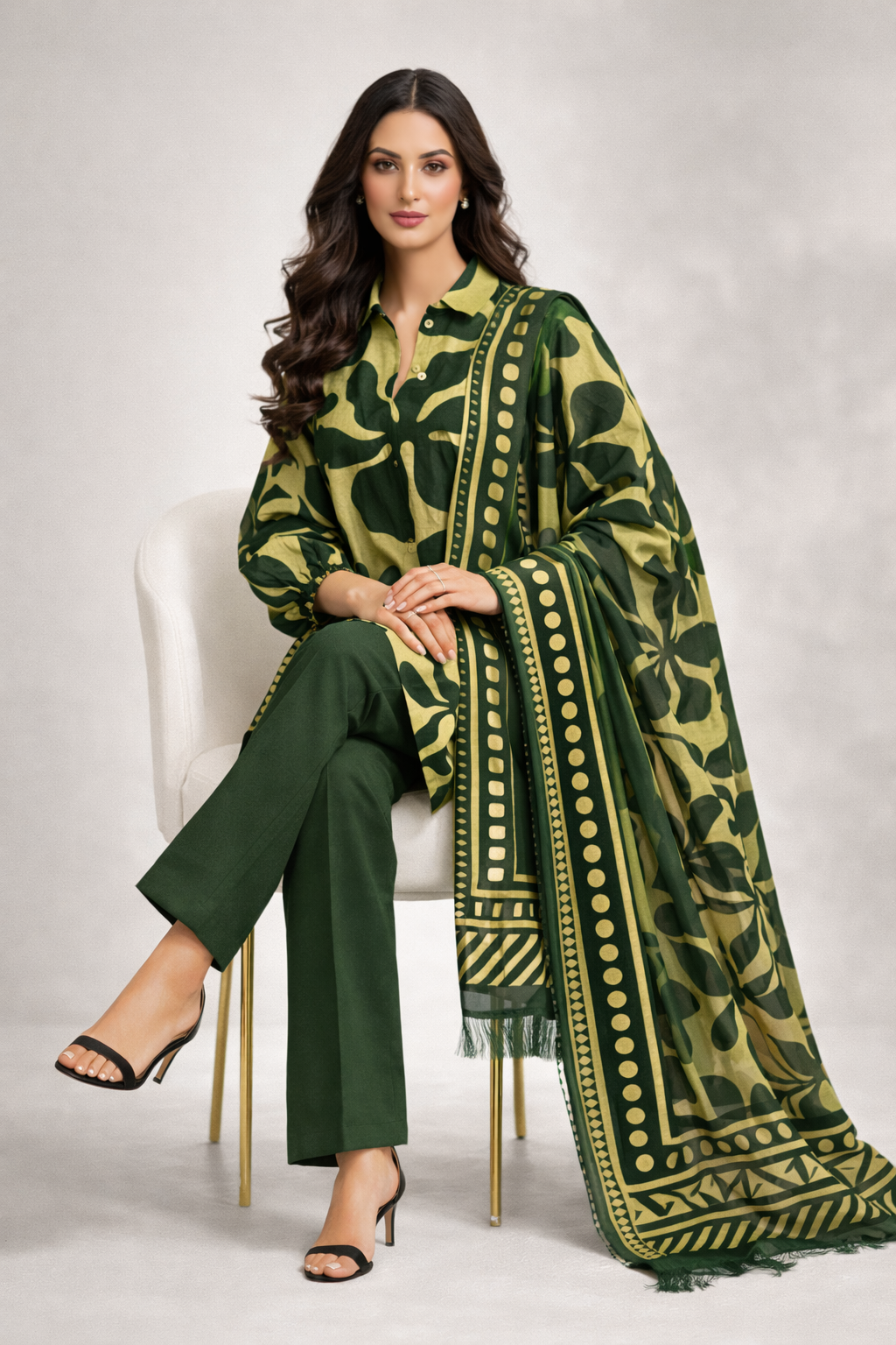 Unstitched 3pcs Lawn printed Collection Green