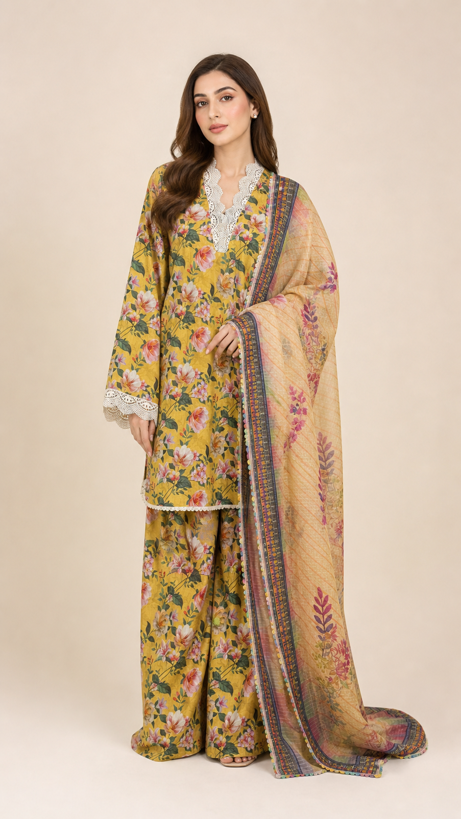 stitched 3pcs Lawn printed Collection Yellow
