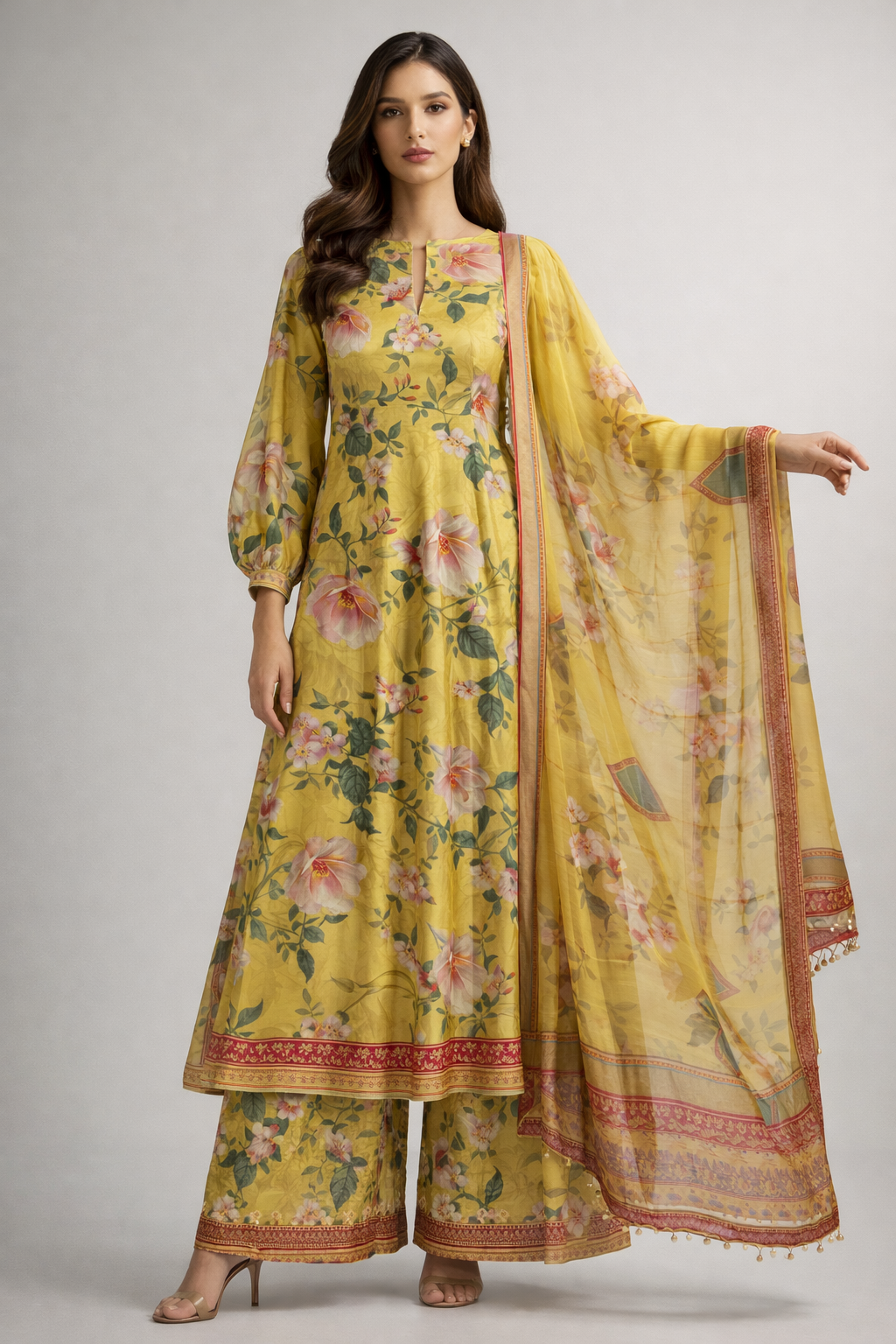 Unstitched 3pcs Lawn printed Collection yellow