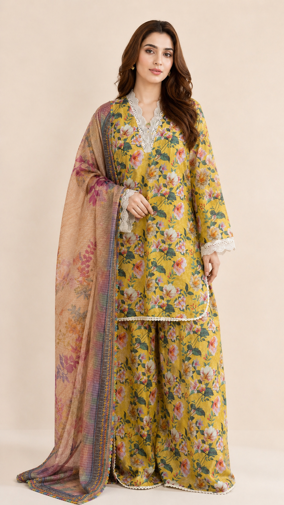stitched 3pcs Lawn printed Collection Yellow