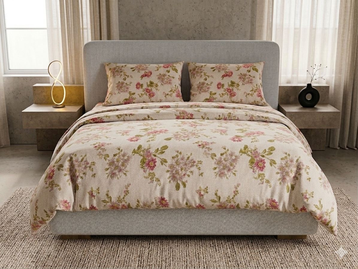 Pure Cotton Bedsheet Floral pink