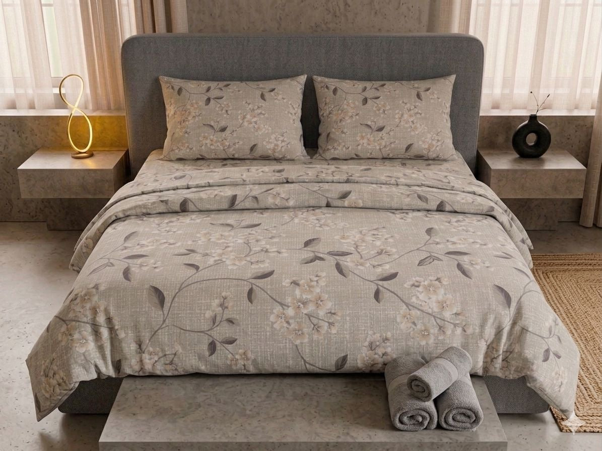 Pure Cotton Bedsheet Gray leaf autom