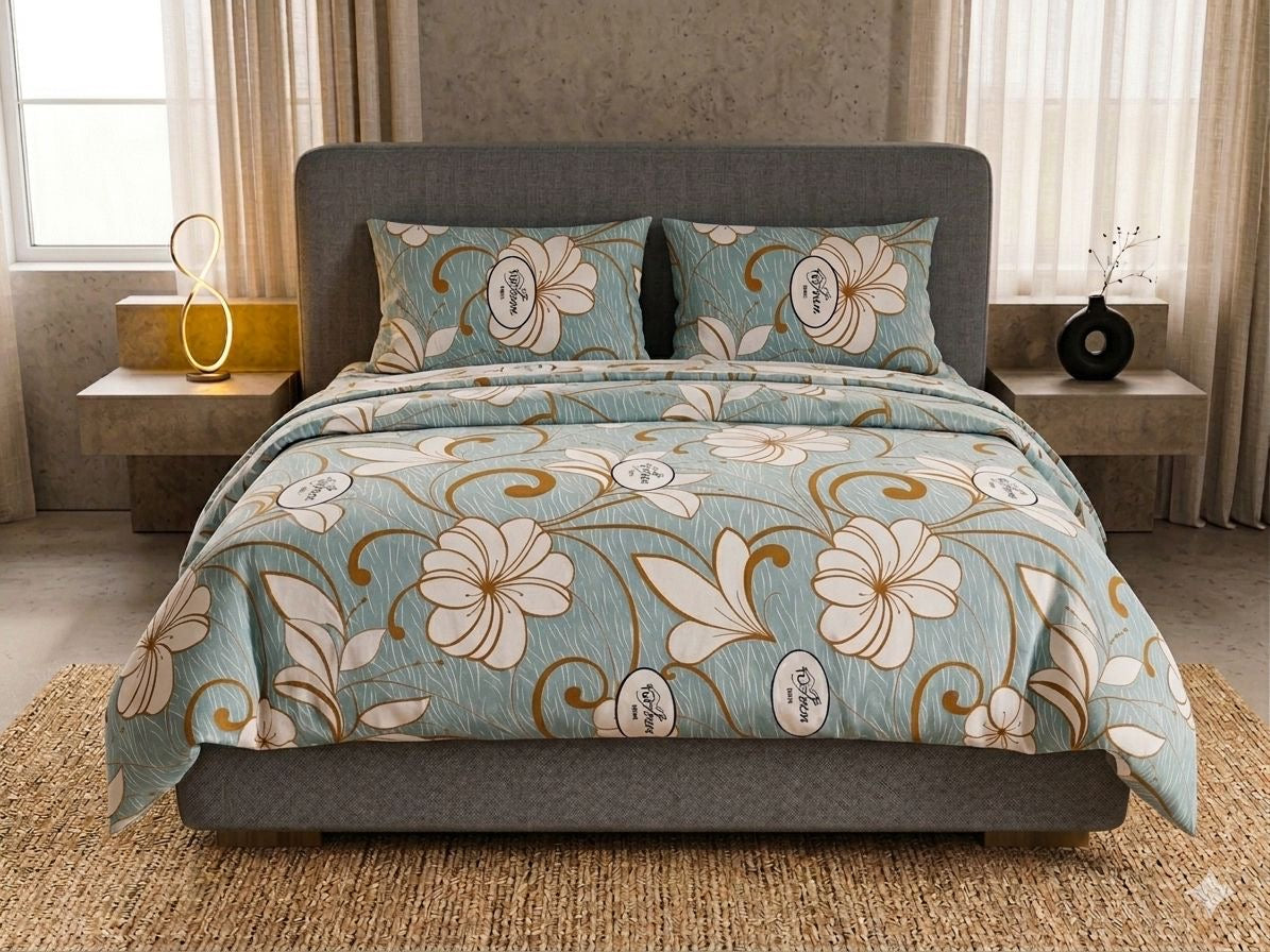 Pure Cotton Bedsheet Blue Flower