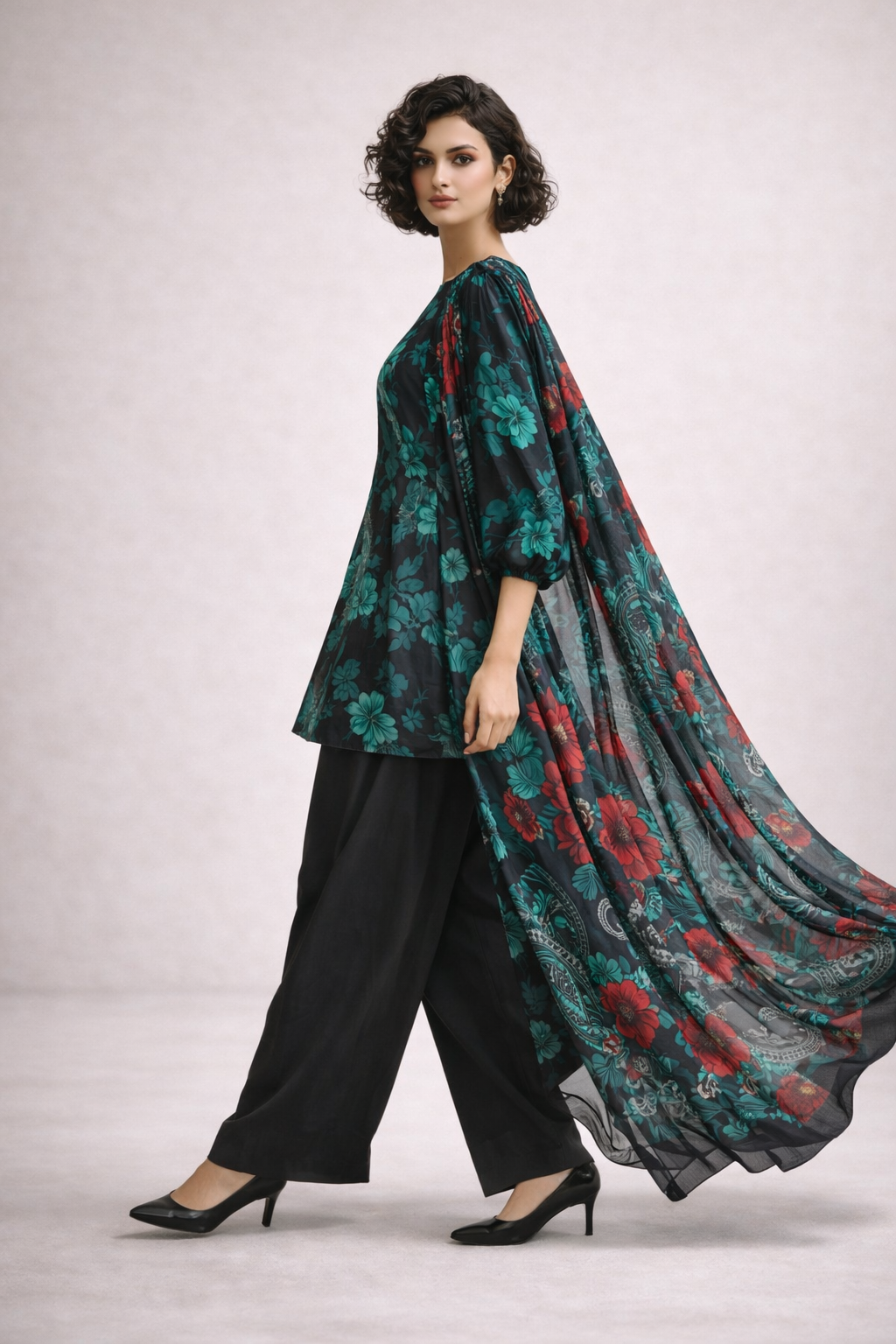 Unstitched 3pcs Lawn printed Collection Black Mint