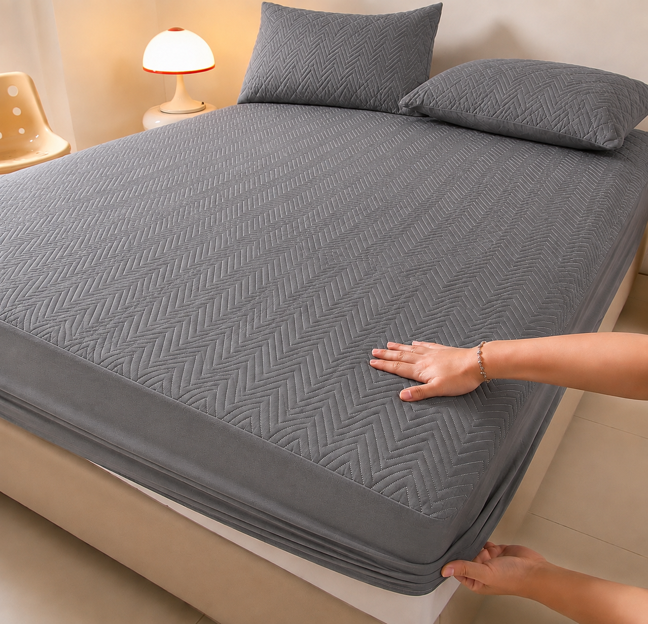 Quilted Fitted Mattress protected sheet Gray