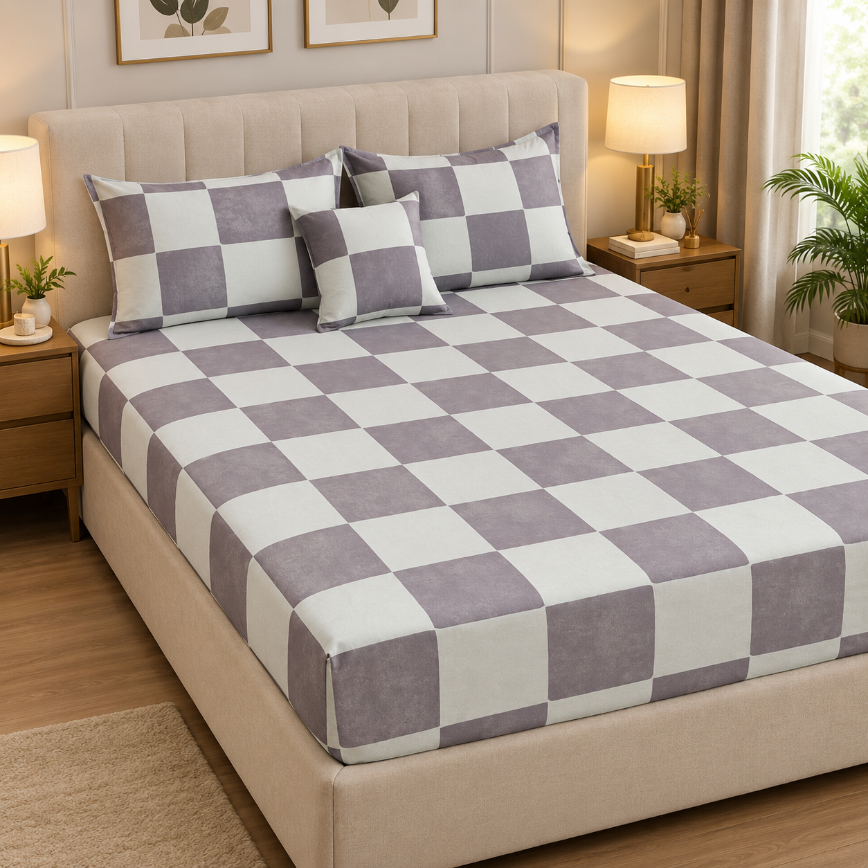 Fitted Pure Cotton Bedsheet  pink white box