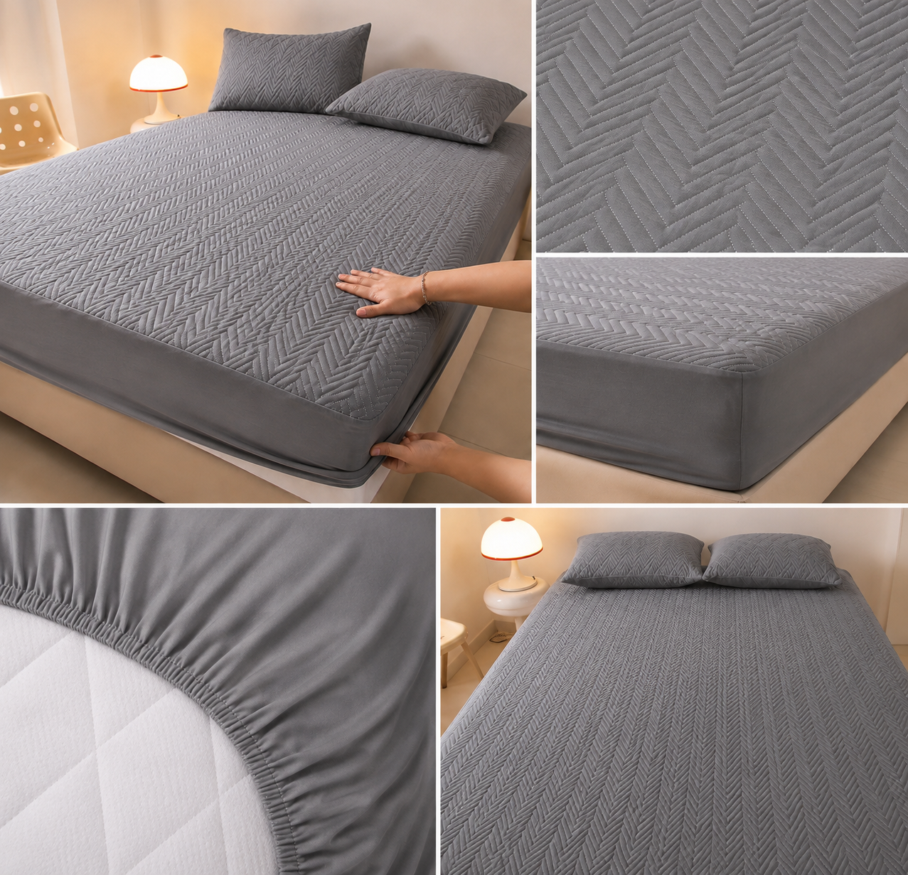 Quilted Fitted Mattress protected sheet Gray