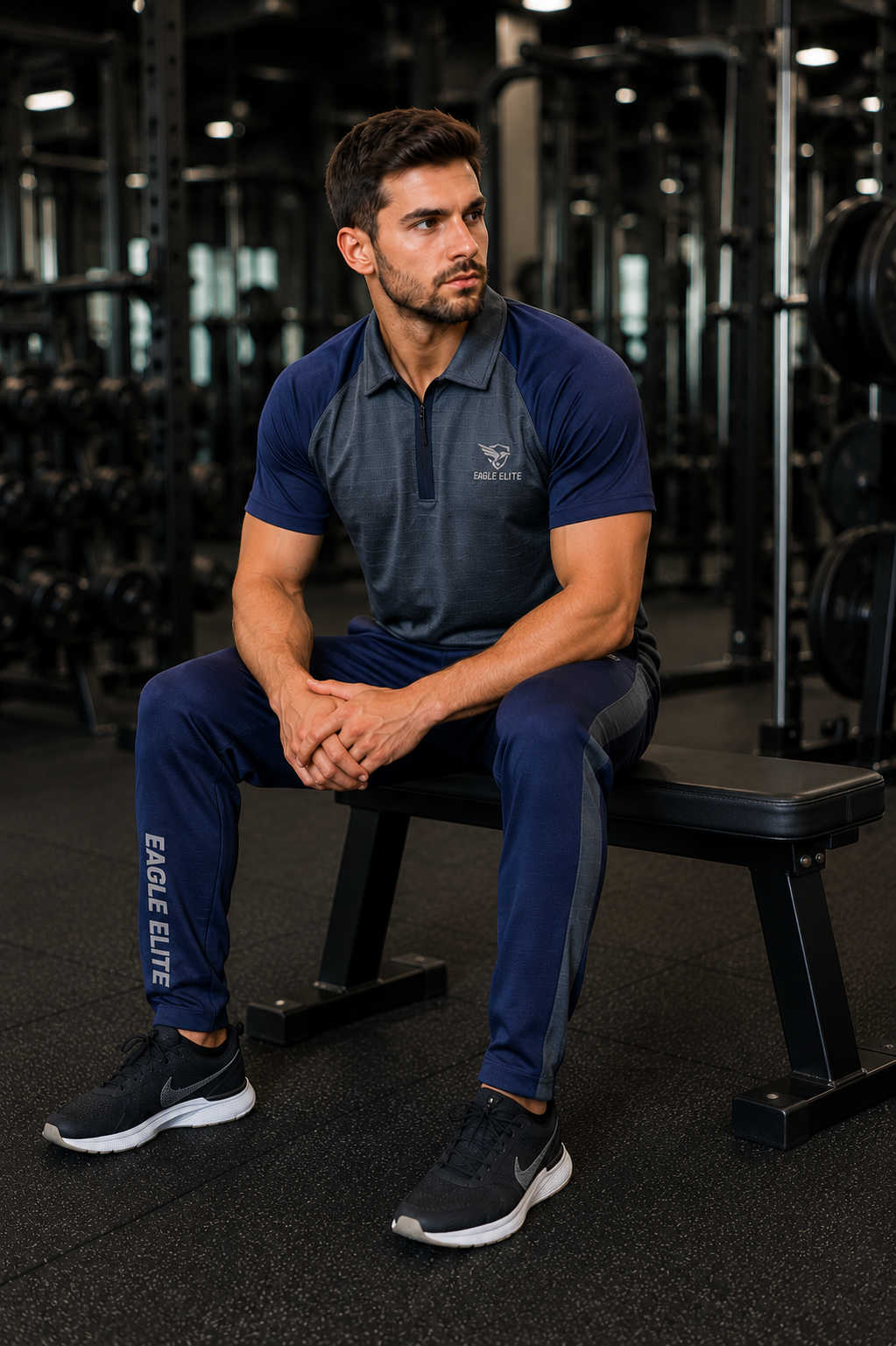 New Eagle Elite-Eagle Elite Dri-Fit Premium Quality Tracksuit Blue Gray collar