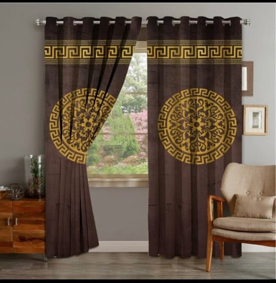 2 Pc's Luxury Velvet Embroidered Curtains With 2 Belts