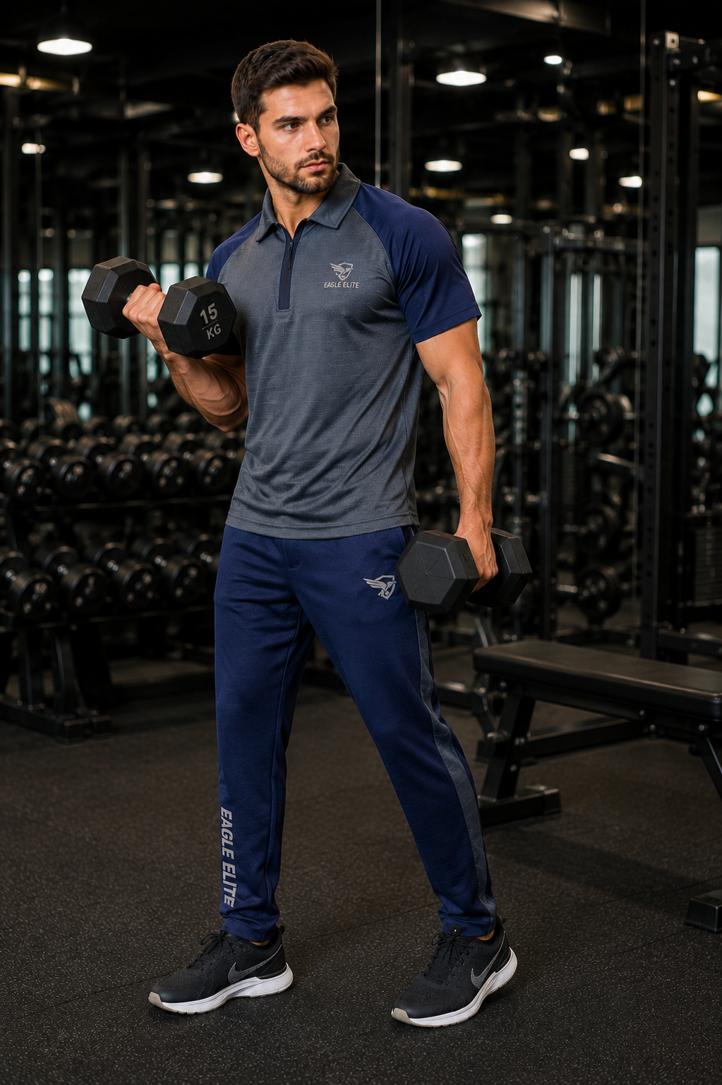 New Eagle Elite-Eagle Elite Dri-Fit Premium Quality Tracksuit Blue Gray collar