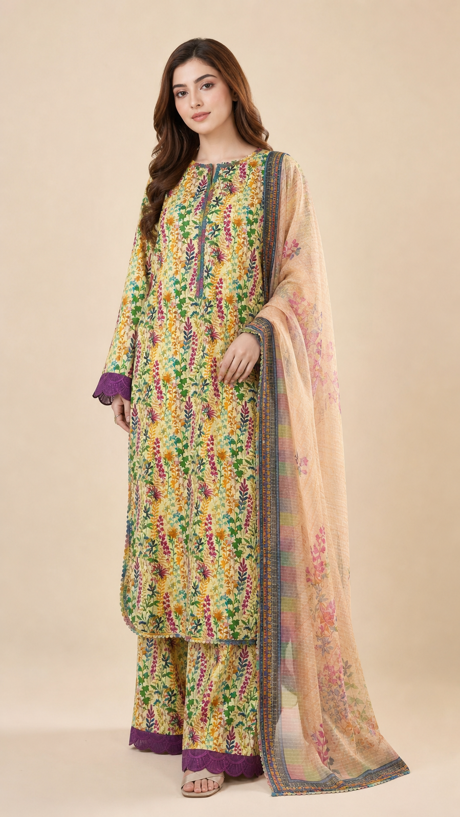stitched 3pcs Lawn printed Collection multi colour