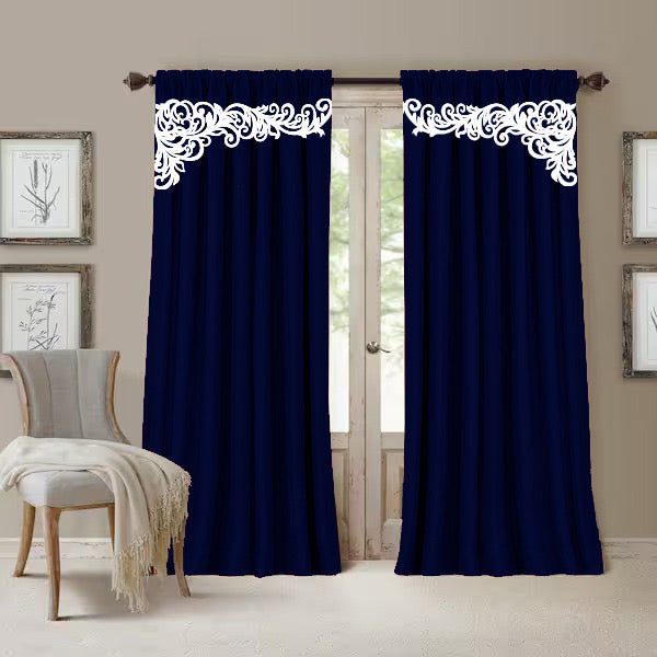 2 Pc's Luxury Velvet Embroidered Curtains With 2 Belts