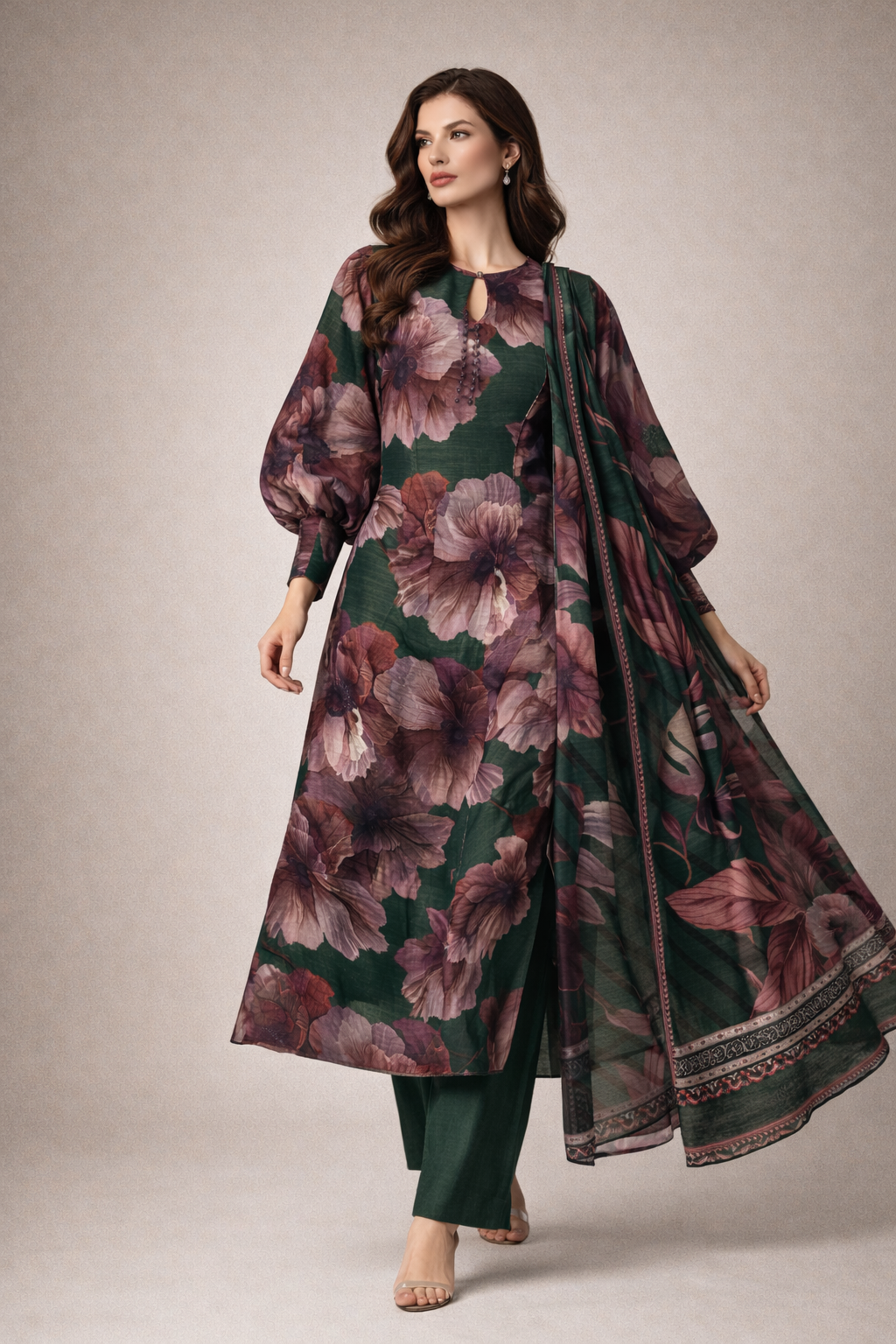 Unstitched 3pcs Lawn printed Collection black meh leaf