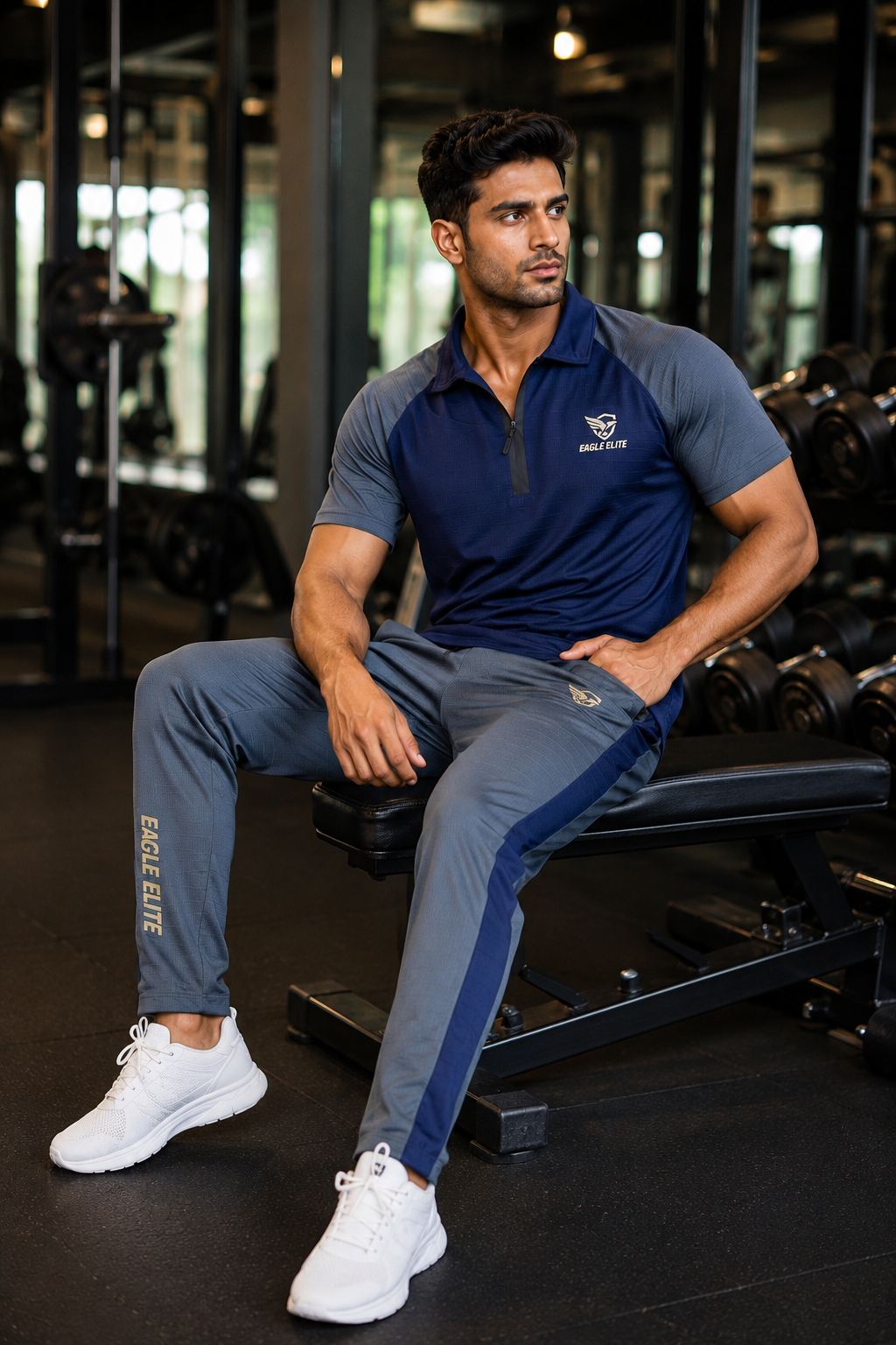 New Eagle Elite-Eagle Elite Dri-Fit Premium Quality Tracksuit  Gray blue collar