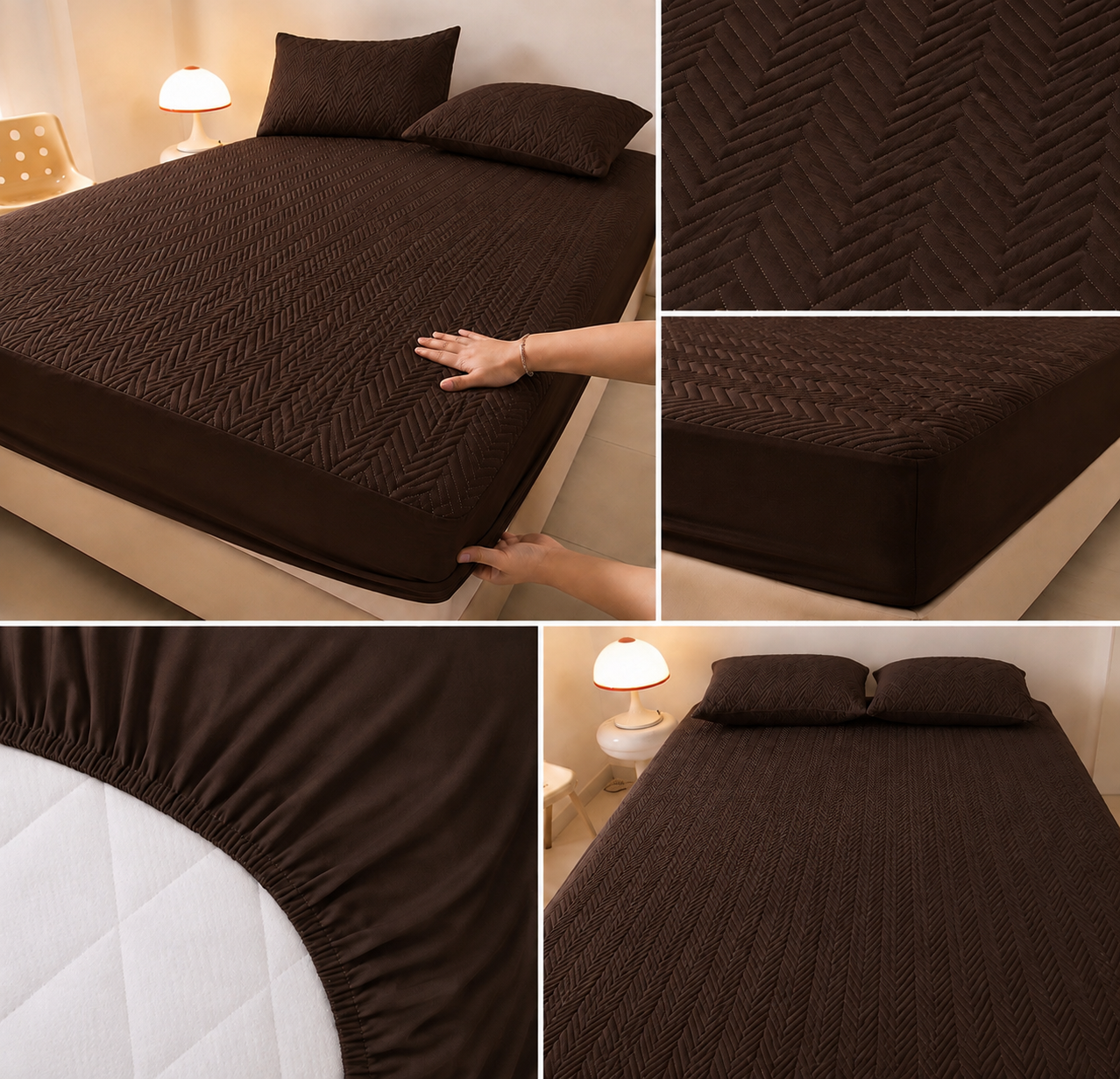 Quilted Fitted Mattress protected sheet Brown