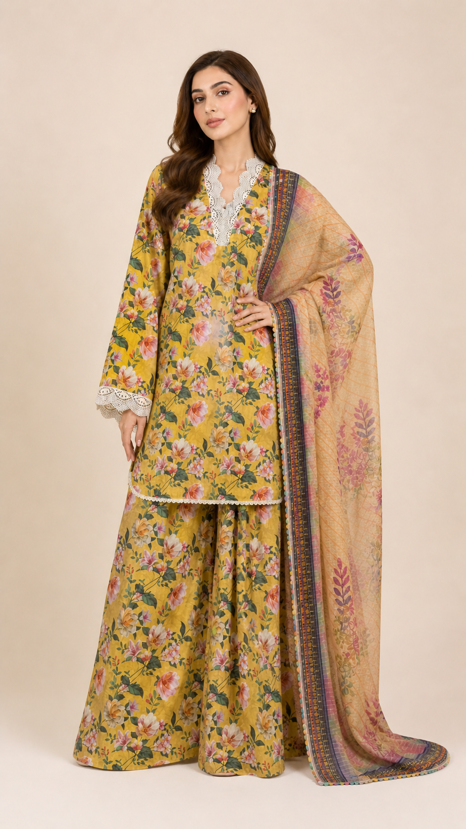 stitched 3pcs Lawn printed Collection Yellow
