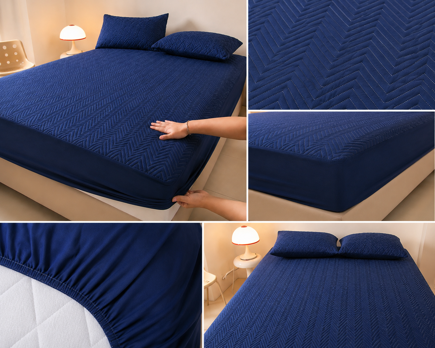 Quilted Fitted Mattress protected sheet Blue