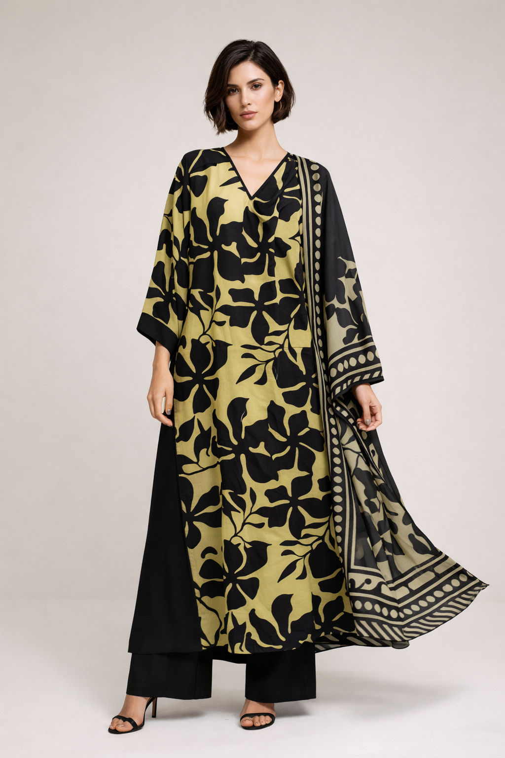 Unstitched 3pcs Lawn printed Collection Greenish Black