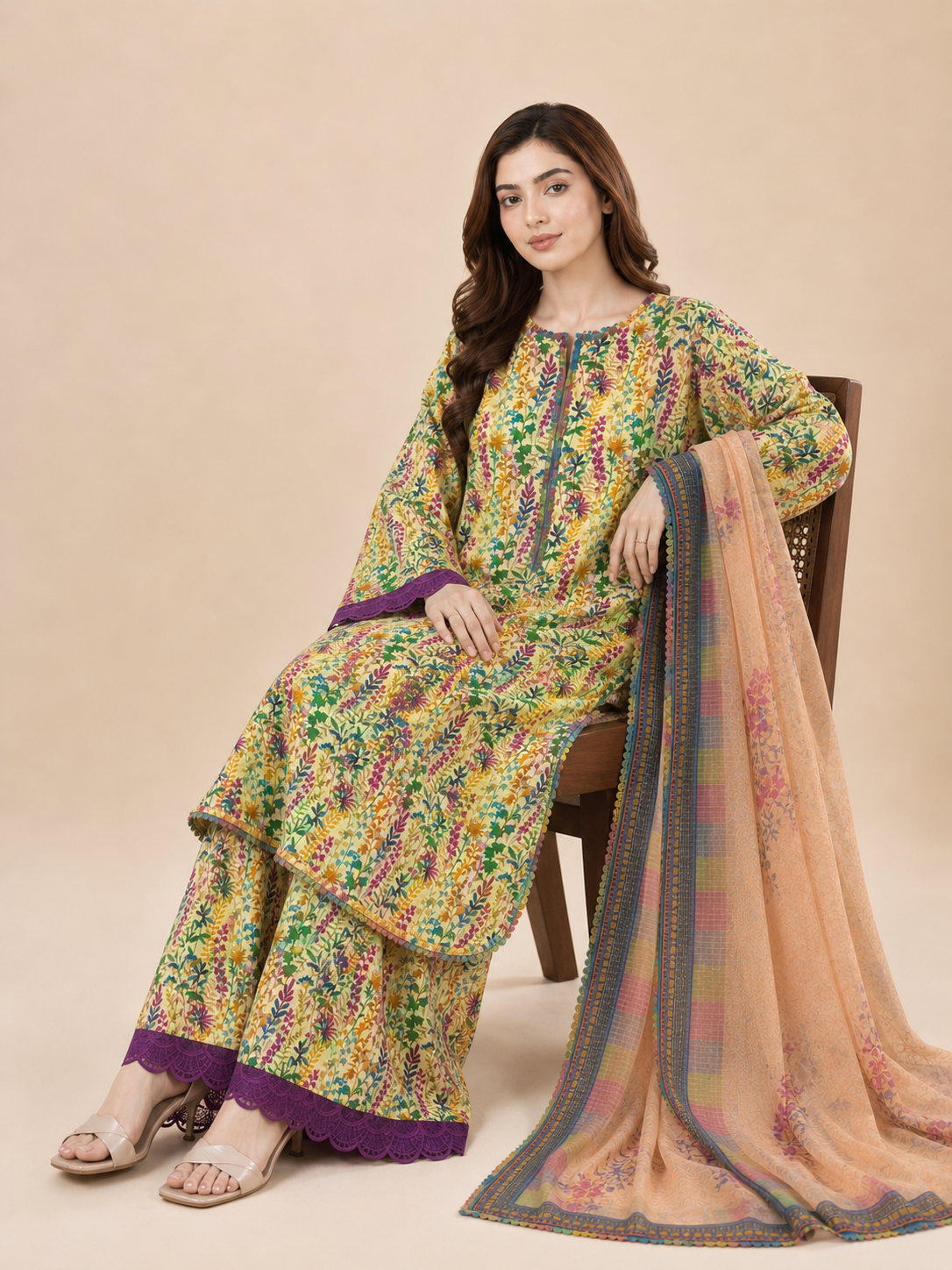 stitched 3pcs Lawn printed Collection multi colour