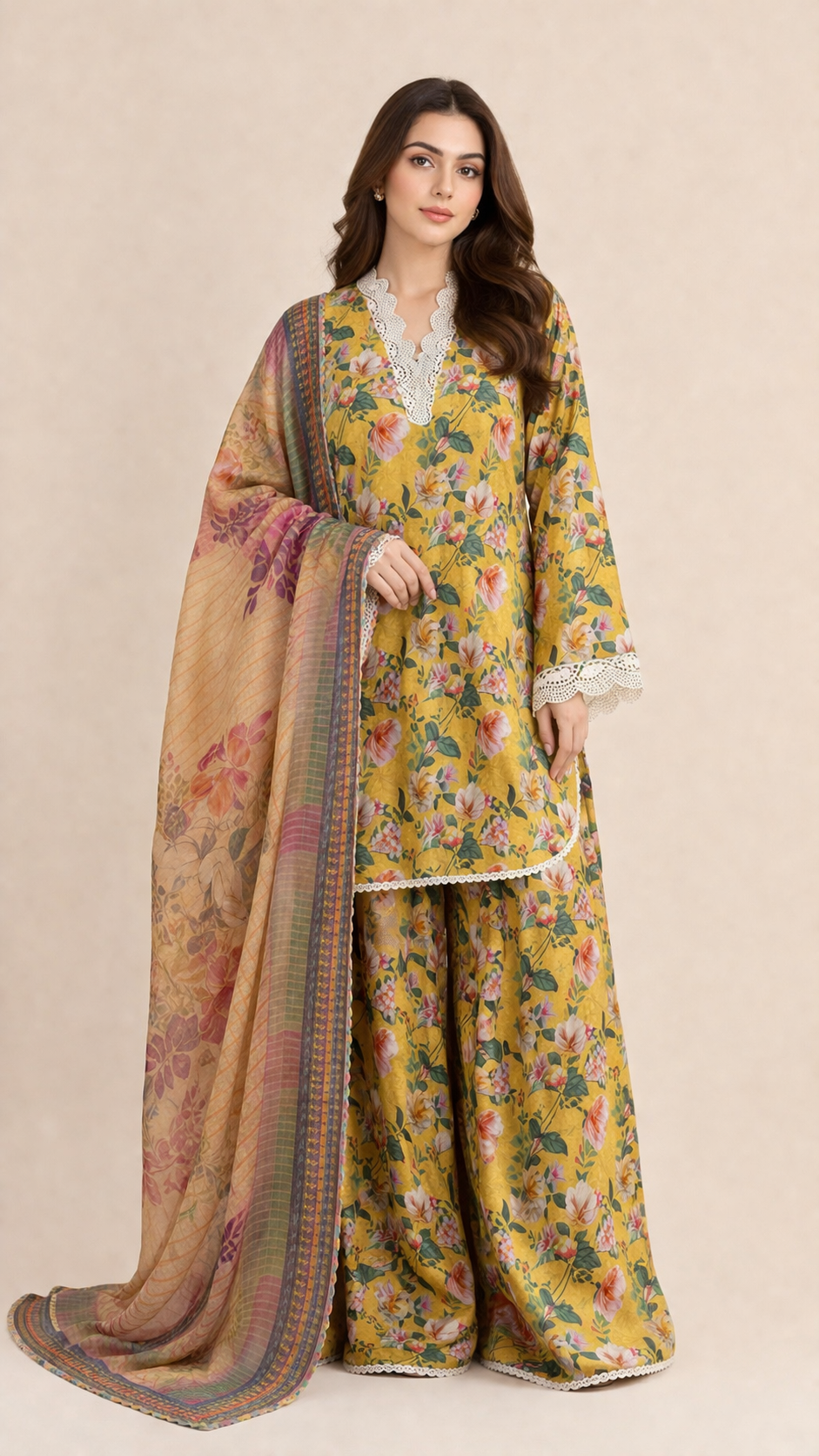 stitched 3pcs Lawn printed Collection Yellow