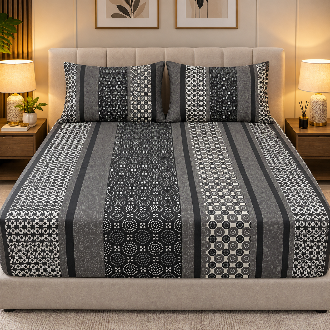 Fitted Pure Cotton Bedsheet  Black lining