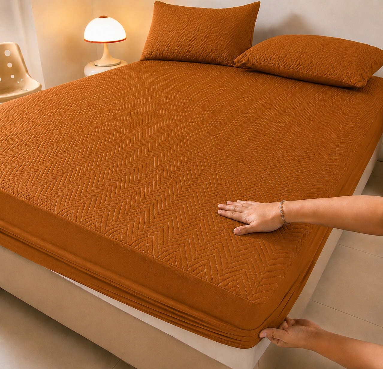Quilted Fitted Mattress protected sheet orange