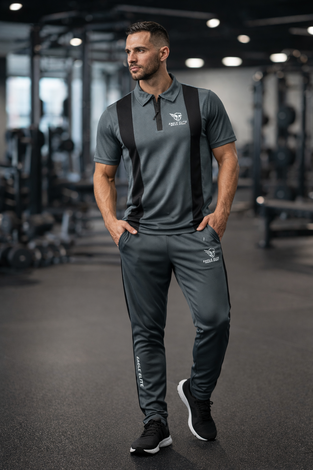 Eagle Elite-Eagle Elite Dri-Fit Premium Quality Tracksuit Gray Black
