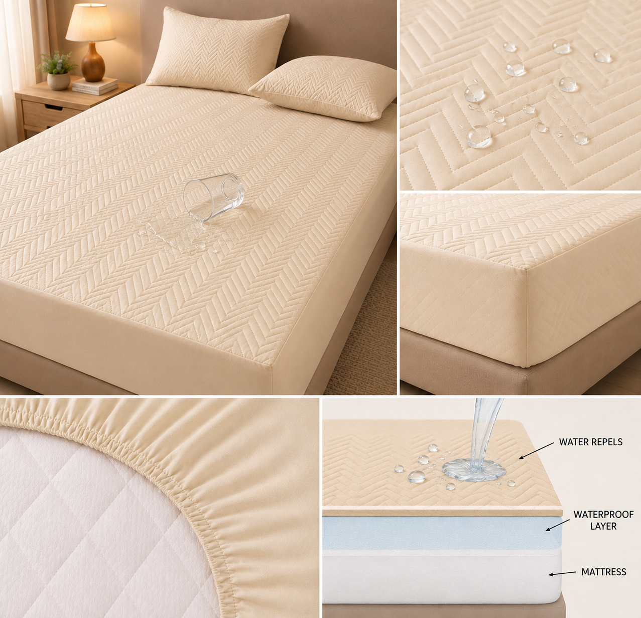 Quilted Fitted Mattress protected sheet Offwhite