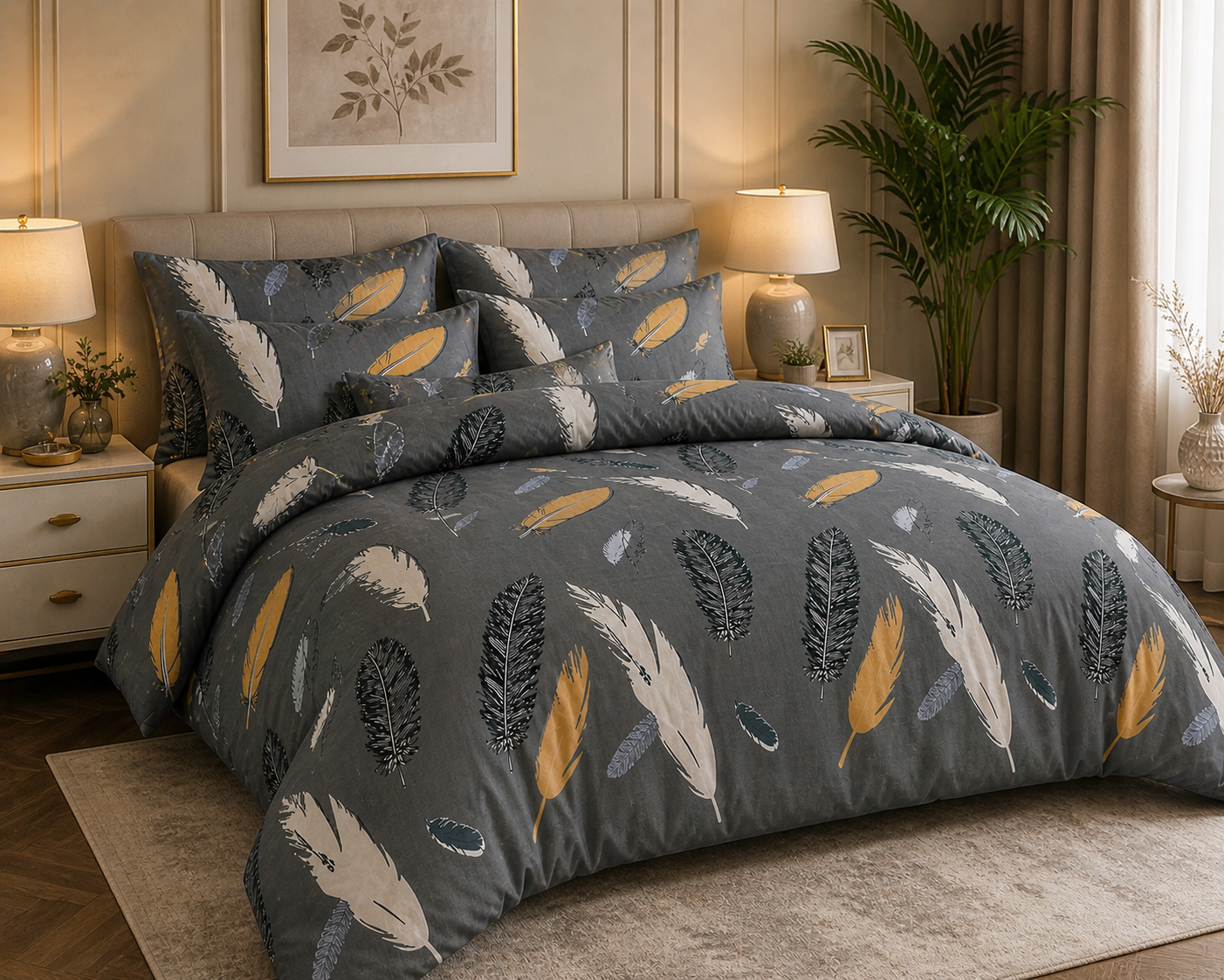Pure Cotton Bedsheet Gray leaf