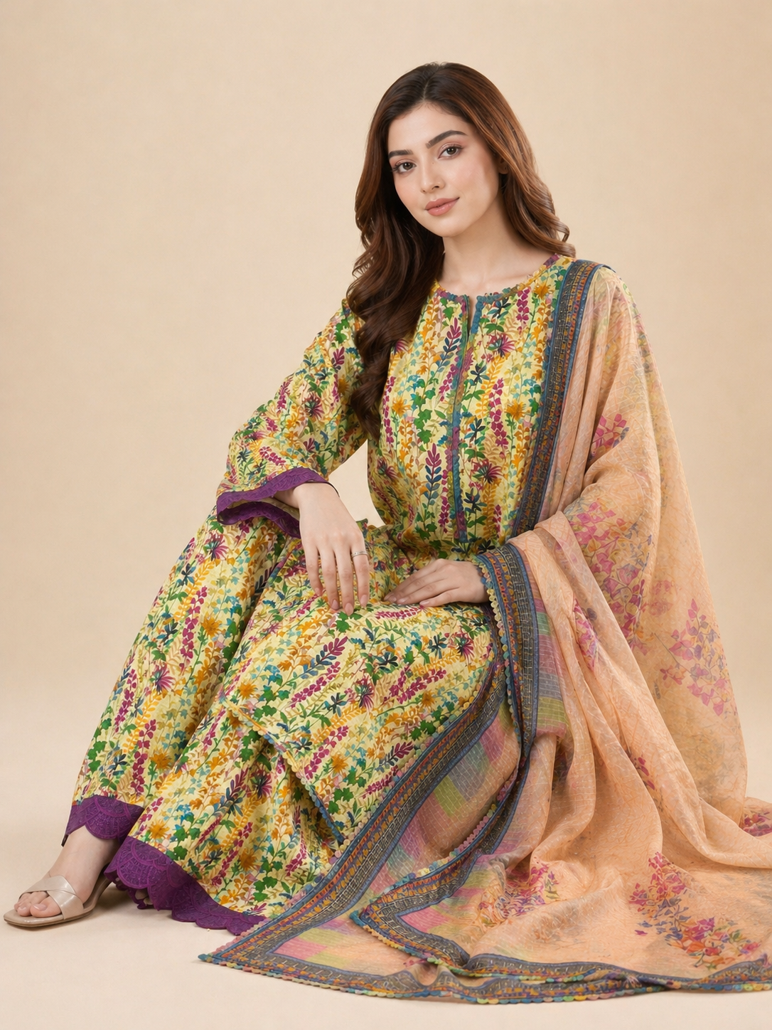stitched 3pcs Lawn printed Collection multi colour