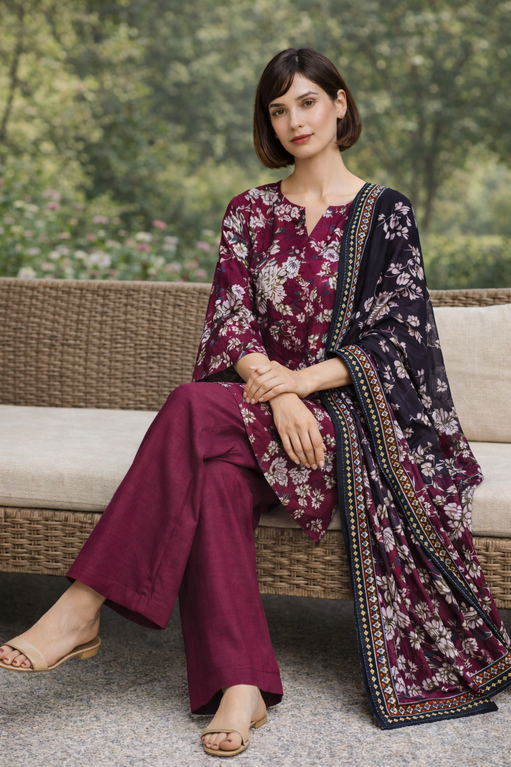 Unstitched 3pcs Lawn printed Collection Mehroon