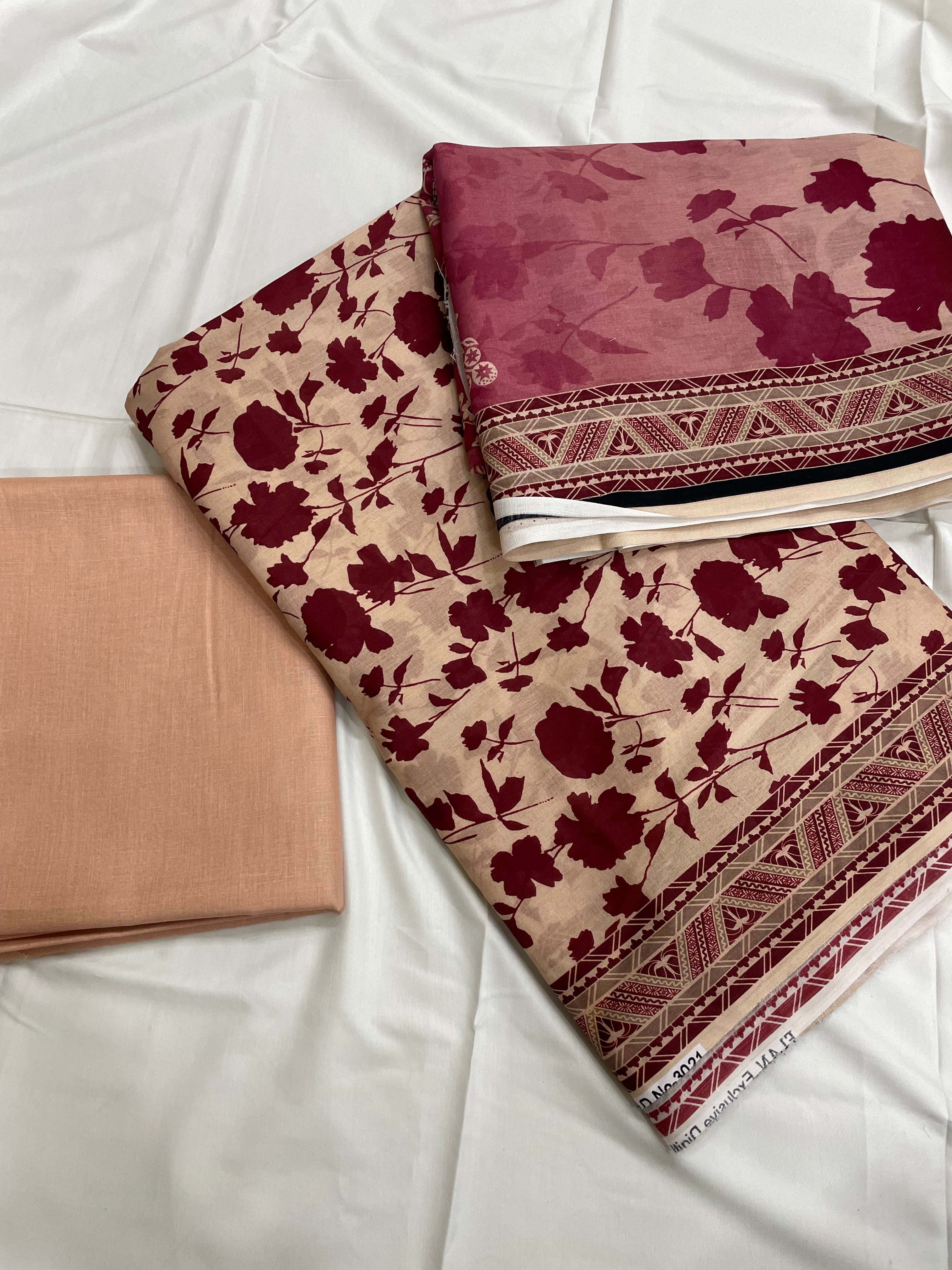 Unstitched 3pcs Lawn printed Collection Peach