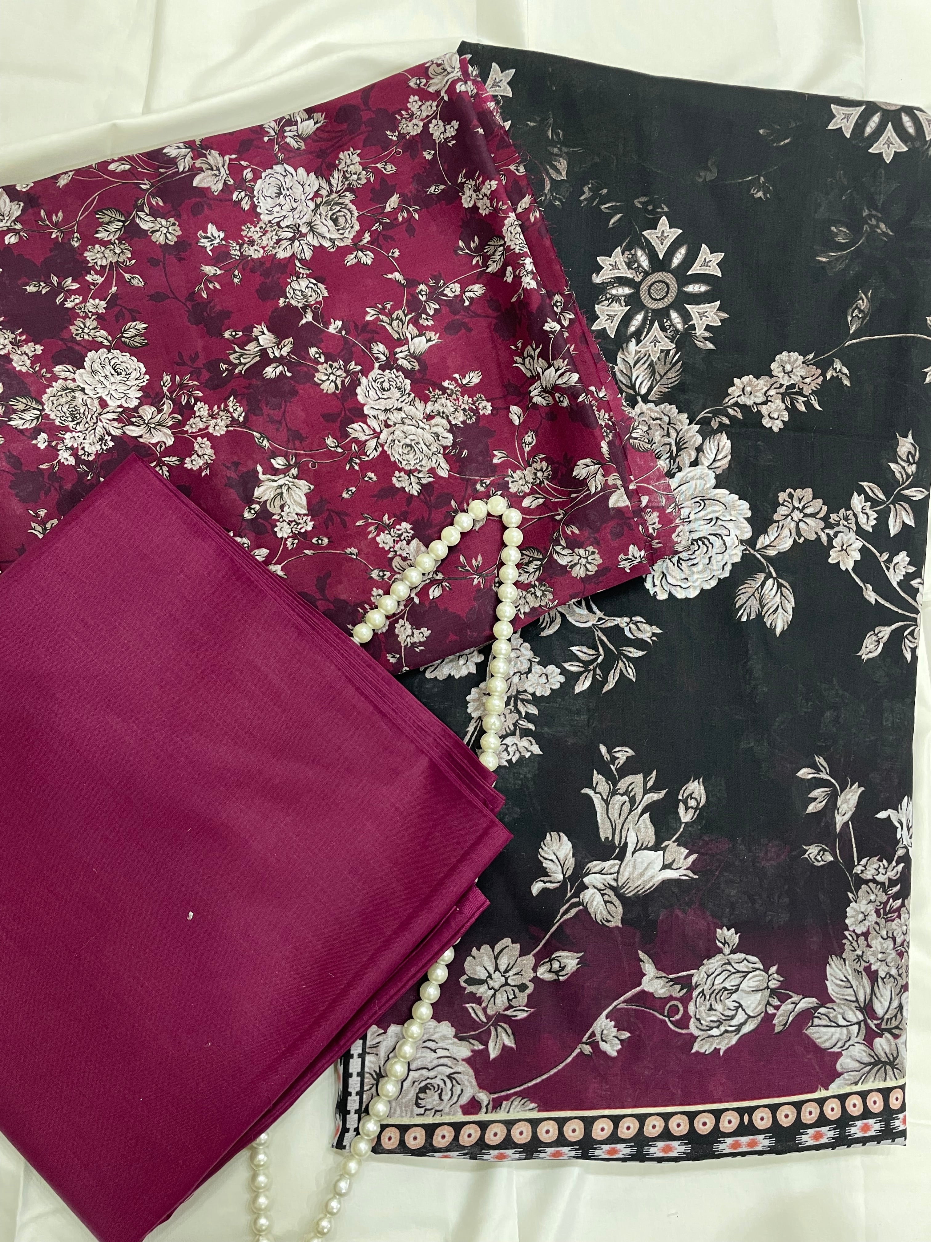 Unstitched 3pcs Lawn printed Collection Mehroon