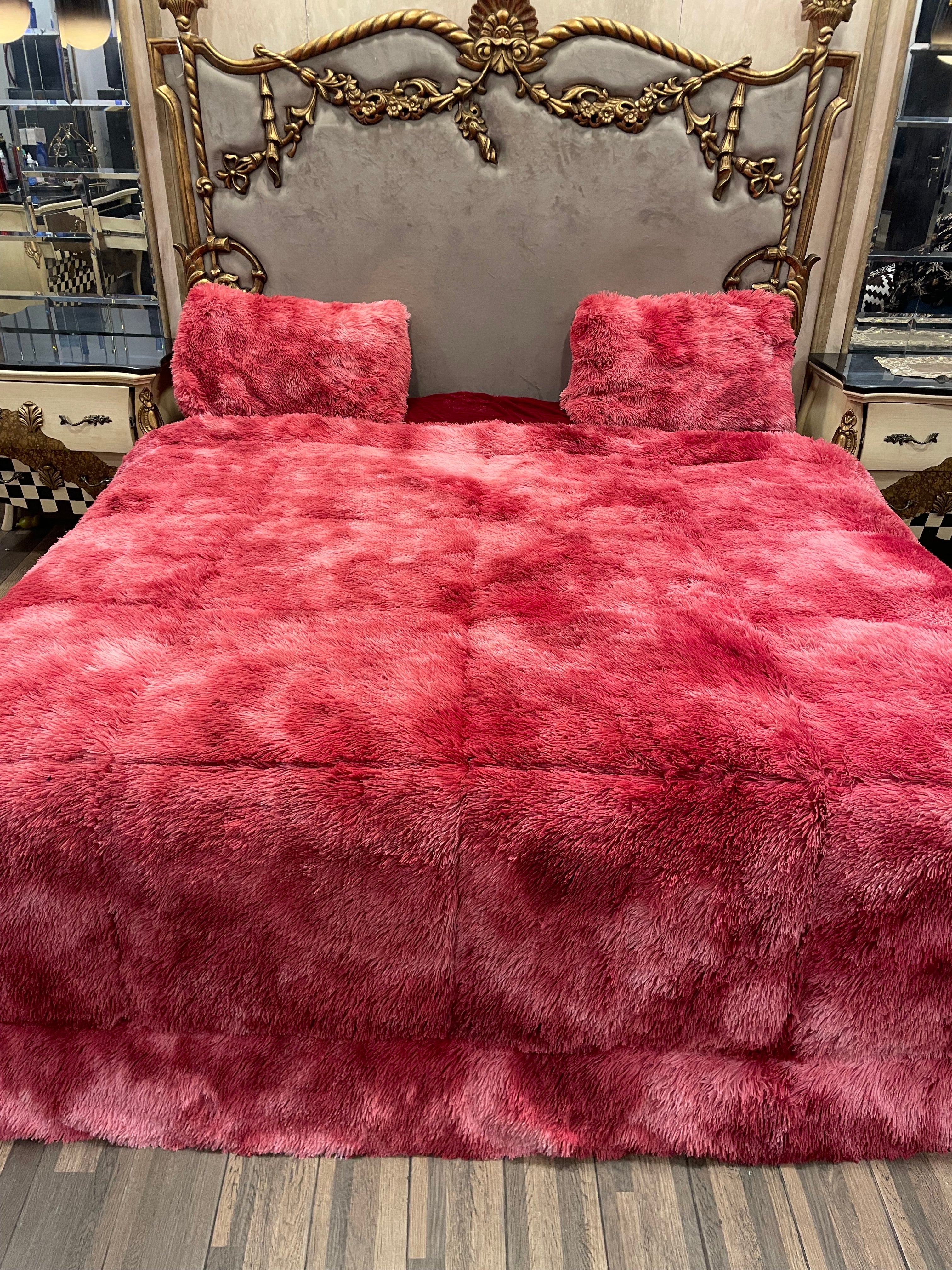 Red Razai Shaded Shaggy Red 4️⃣PC Razai set