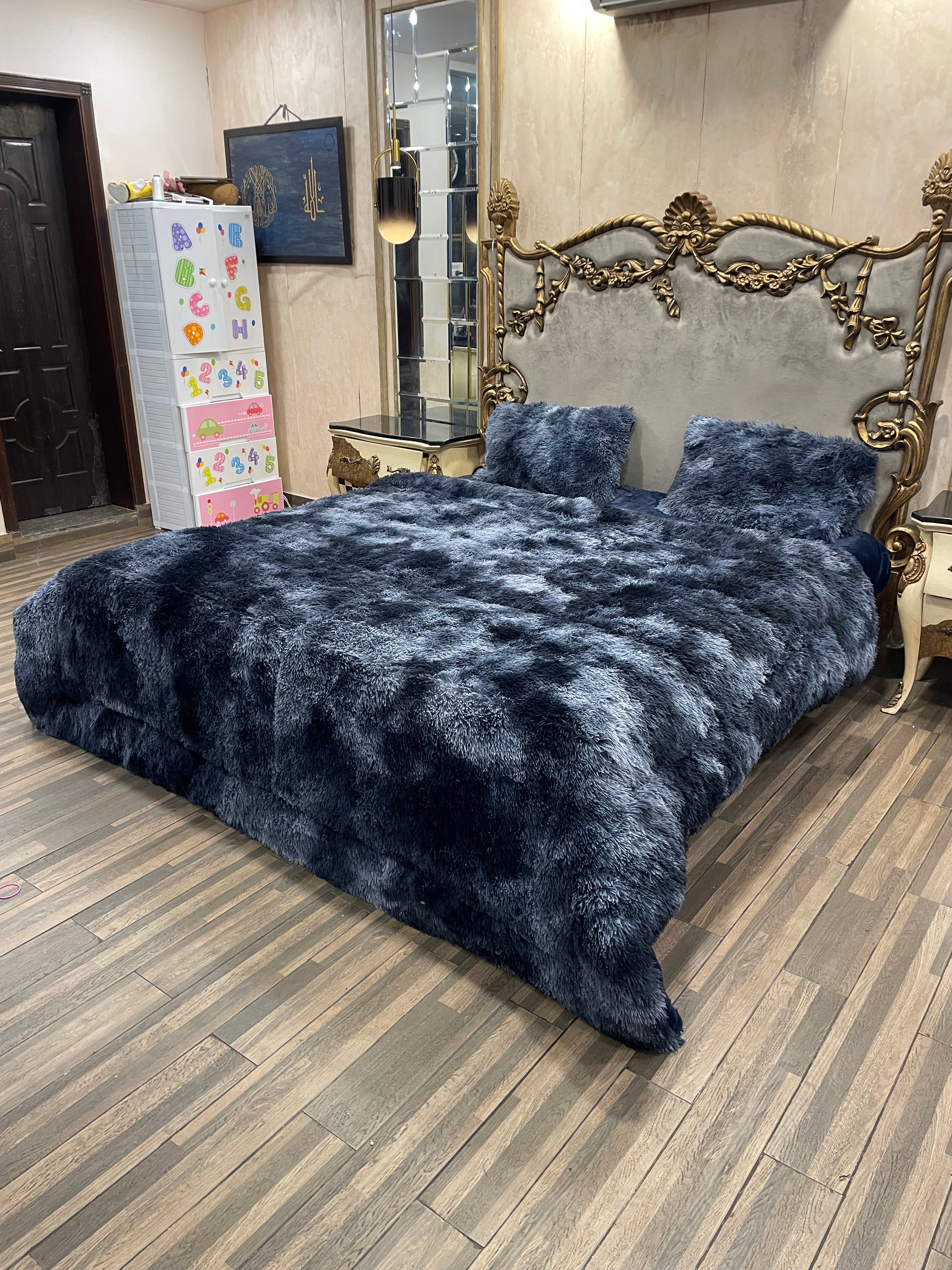 Shaded Shaggy Blue 4️⃣PC Razai set