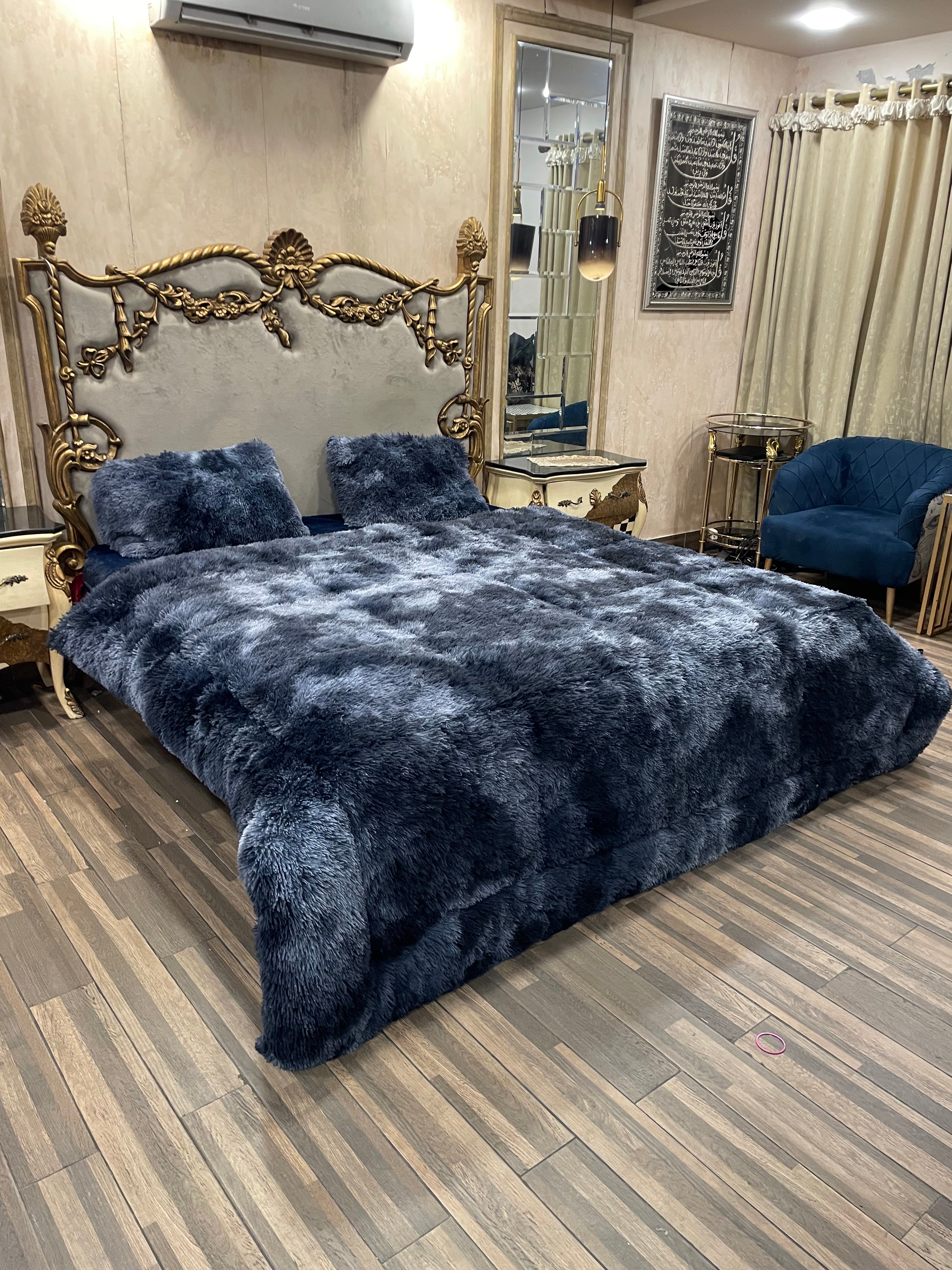 Shaded Shaggy Blue 4️⃣PC Razai set