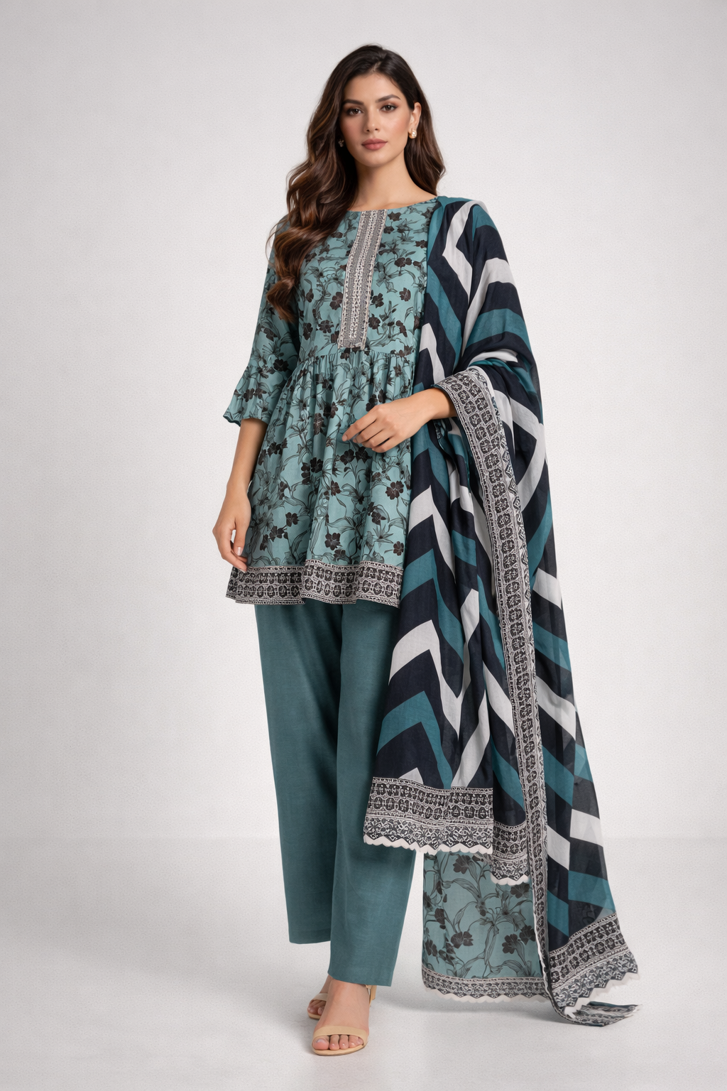 Unstitched 3pcs Lawn printed Collection Blue