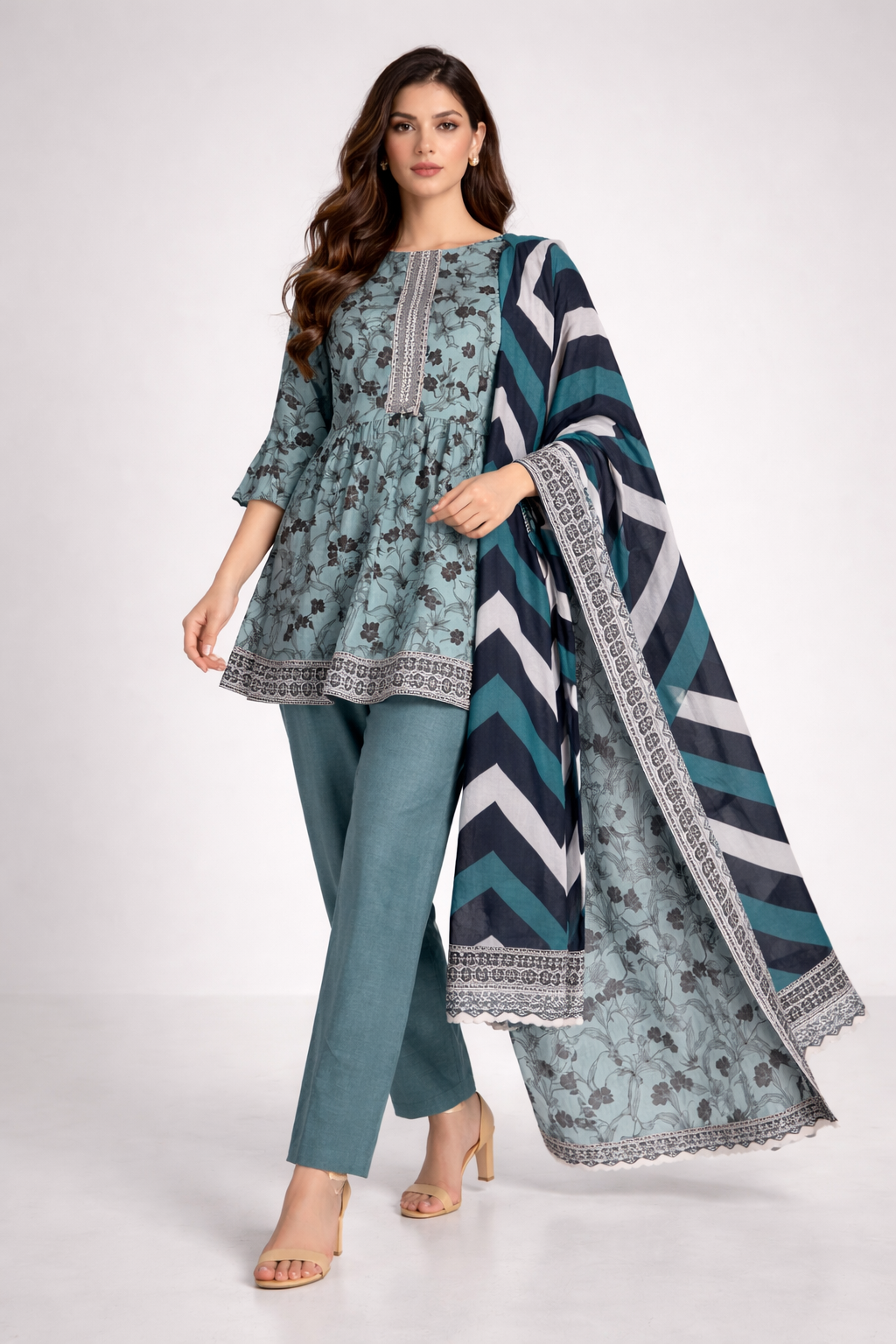 Unstitched 3pcs Lawn printed Collection Blue