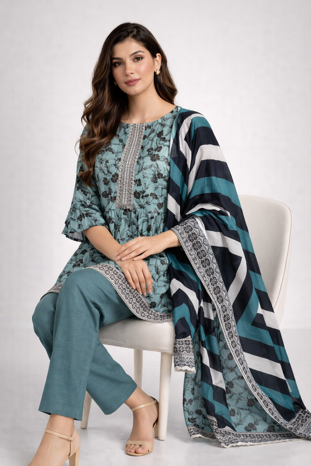 Unstitched 3pcs Lawn printed Collection Blue