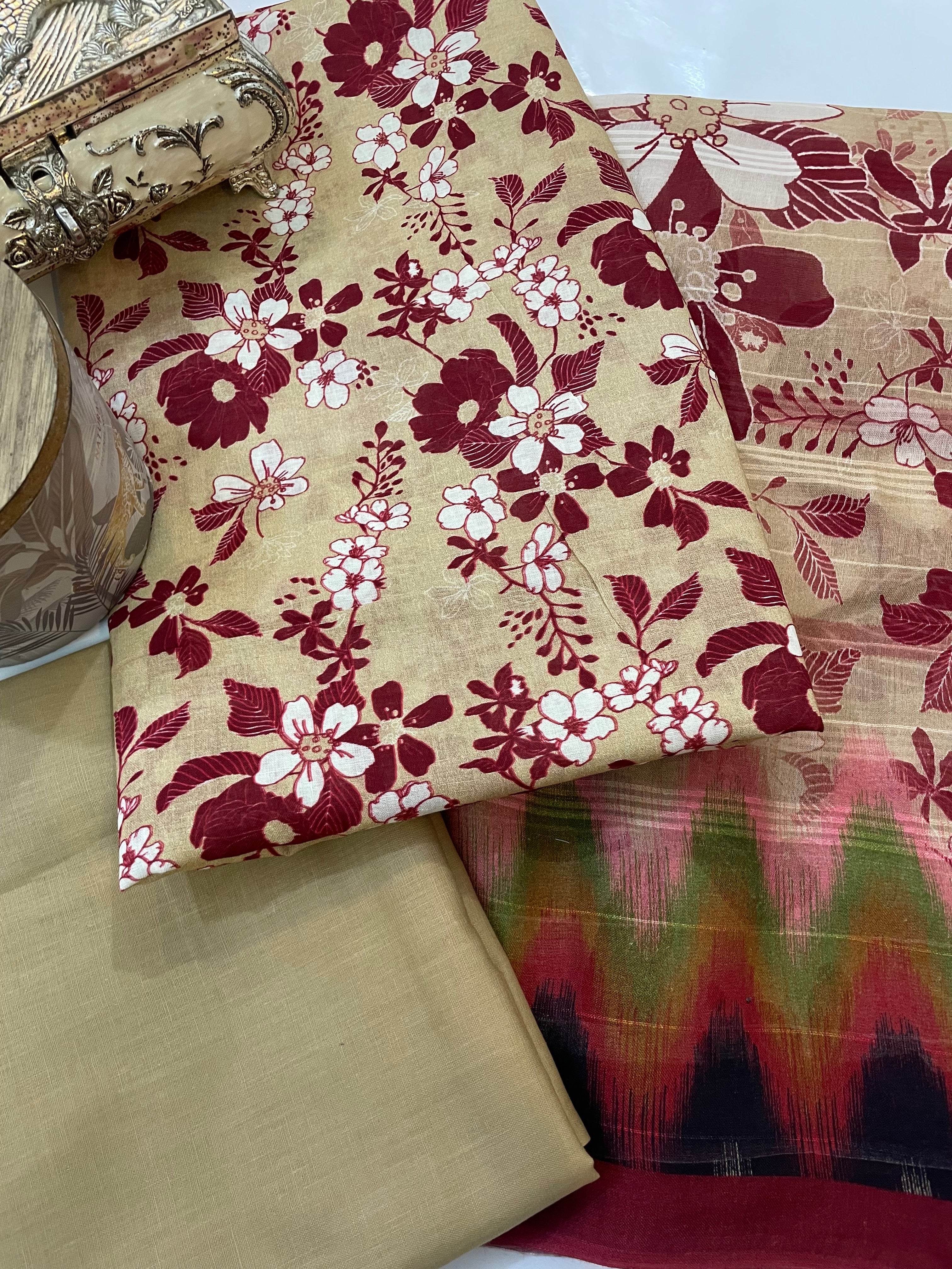 Unstitched 3pcs Lawn printed Collection brown