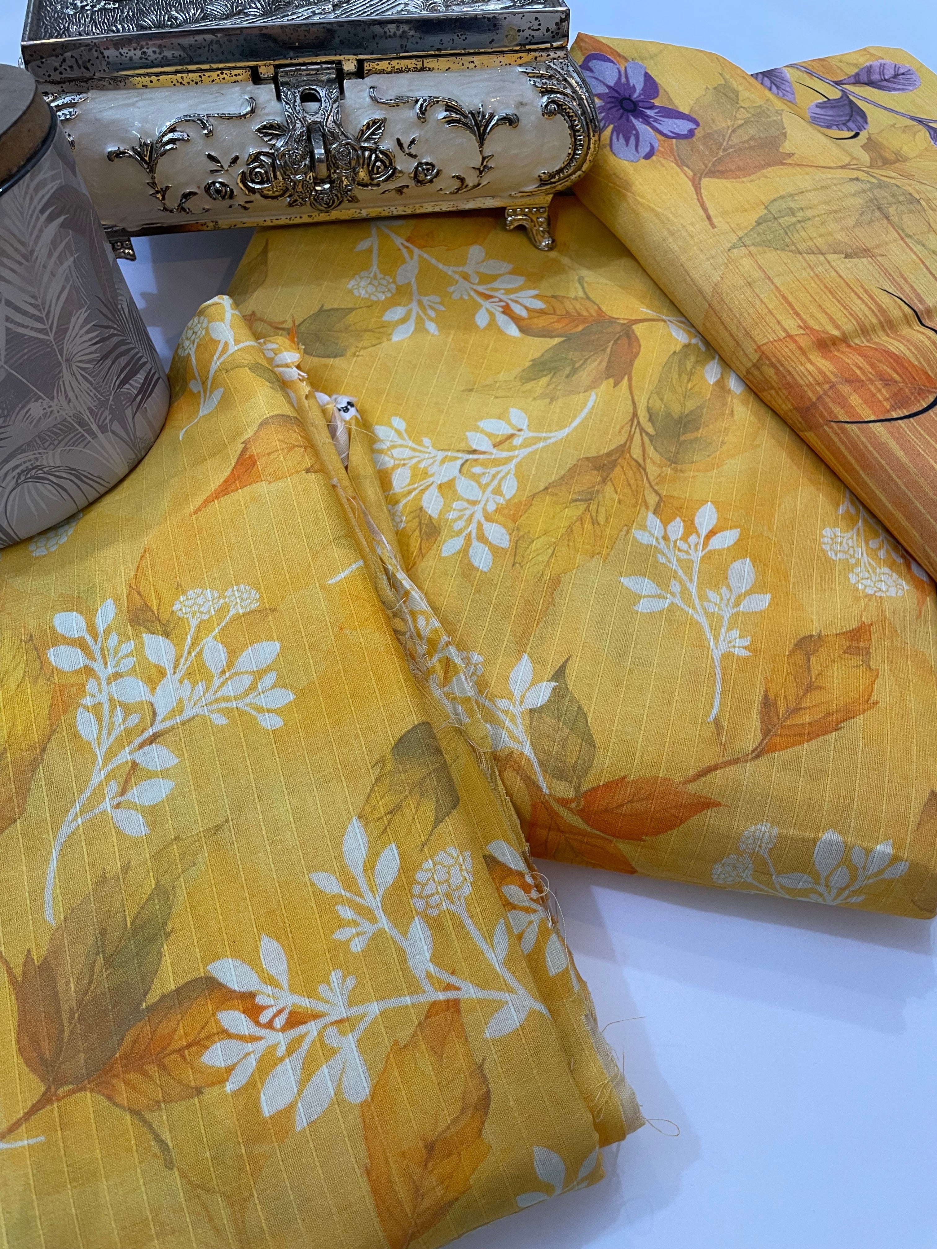 Unstitched 3pcs Lawn printed Collection yellow flower