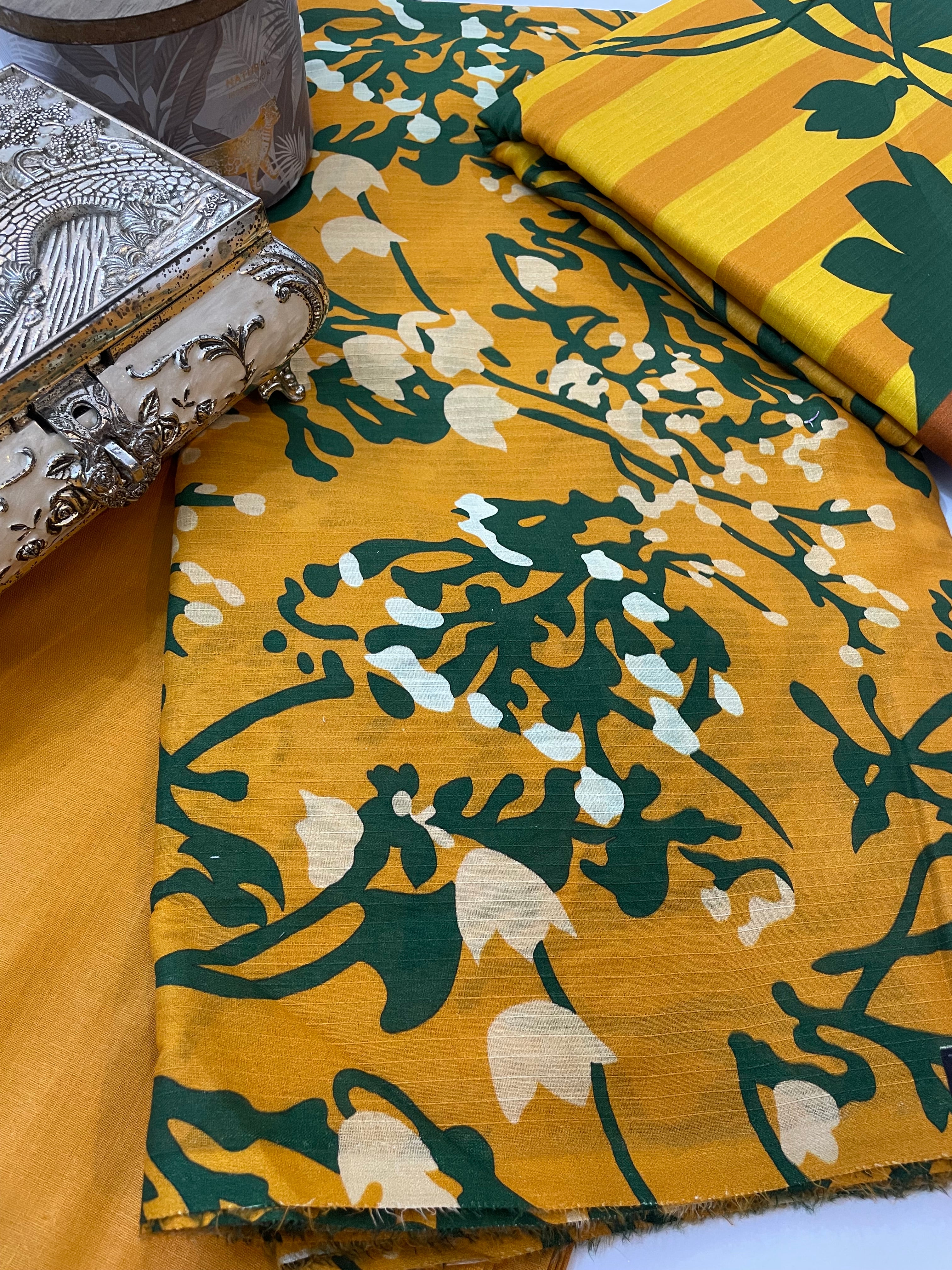 Unstitched 3pcs Lawn printed Collection yellow