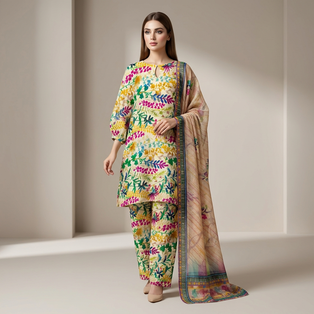 Unstitched 3pcs Lawn printed Collection multi