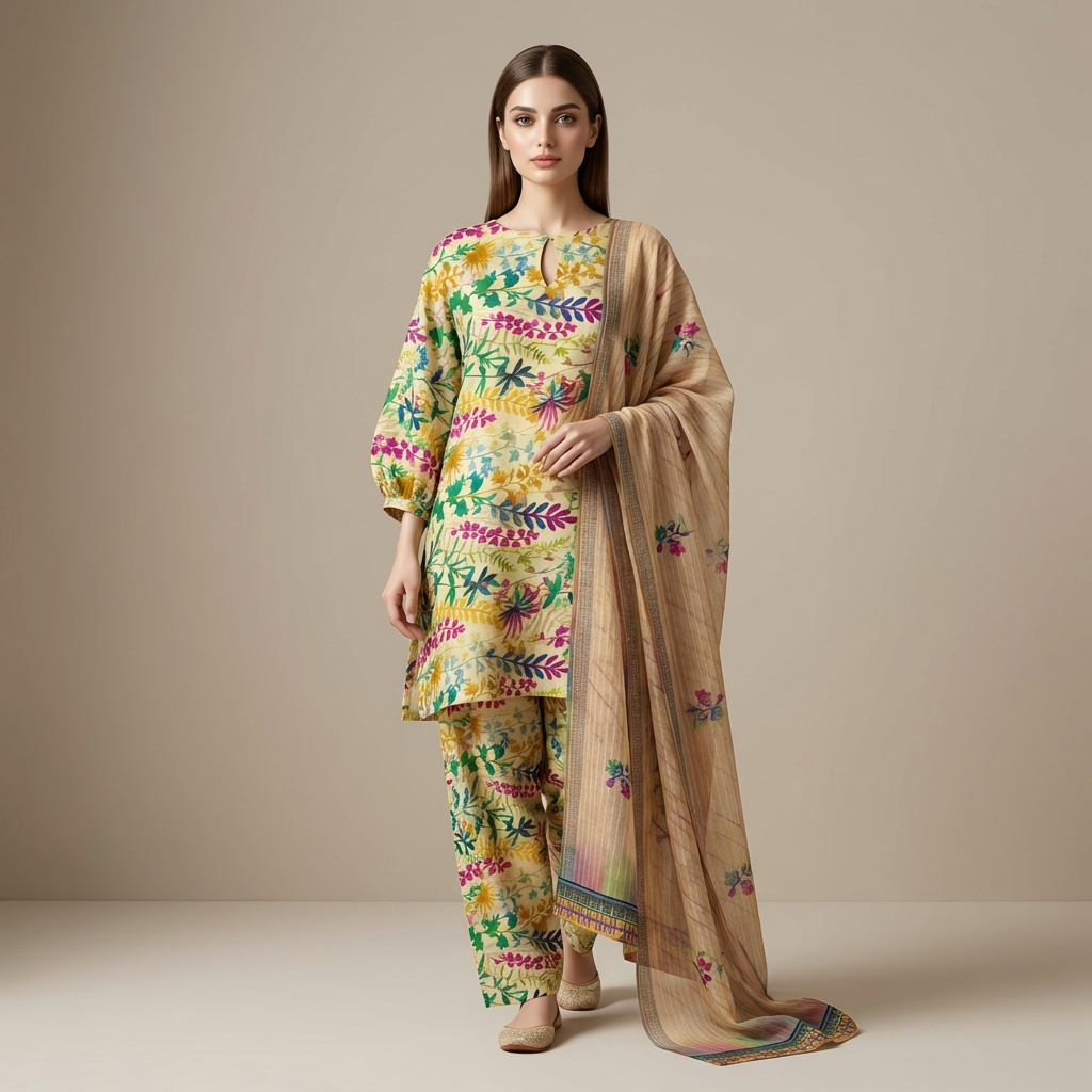 Unstitched 3pcs Lawn printed Collection multi